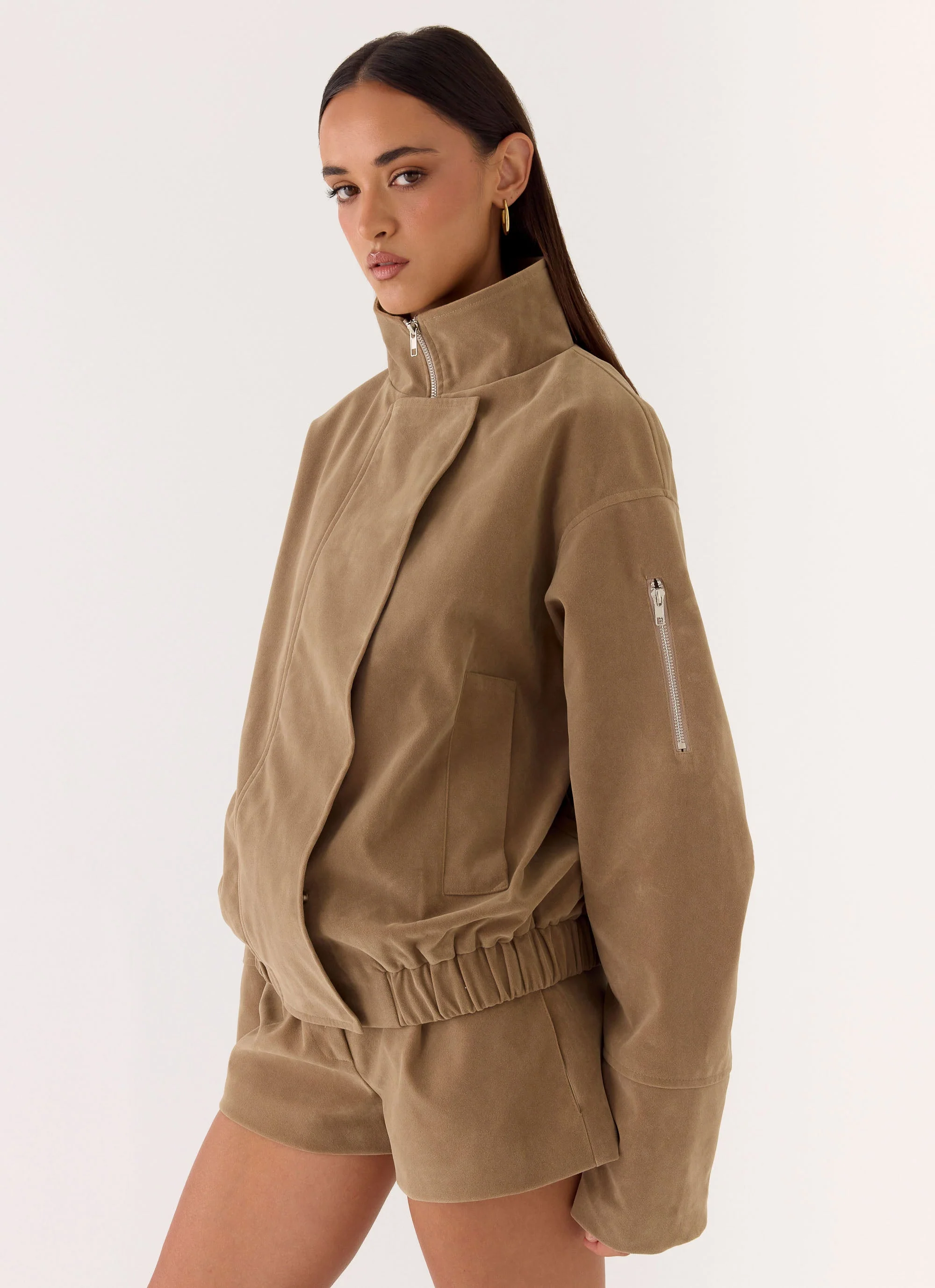 Marlow Faux Suede Jacket - Taupe - Image 6