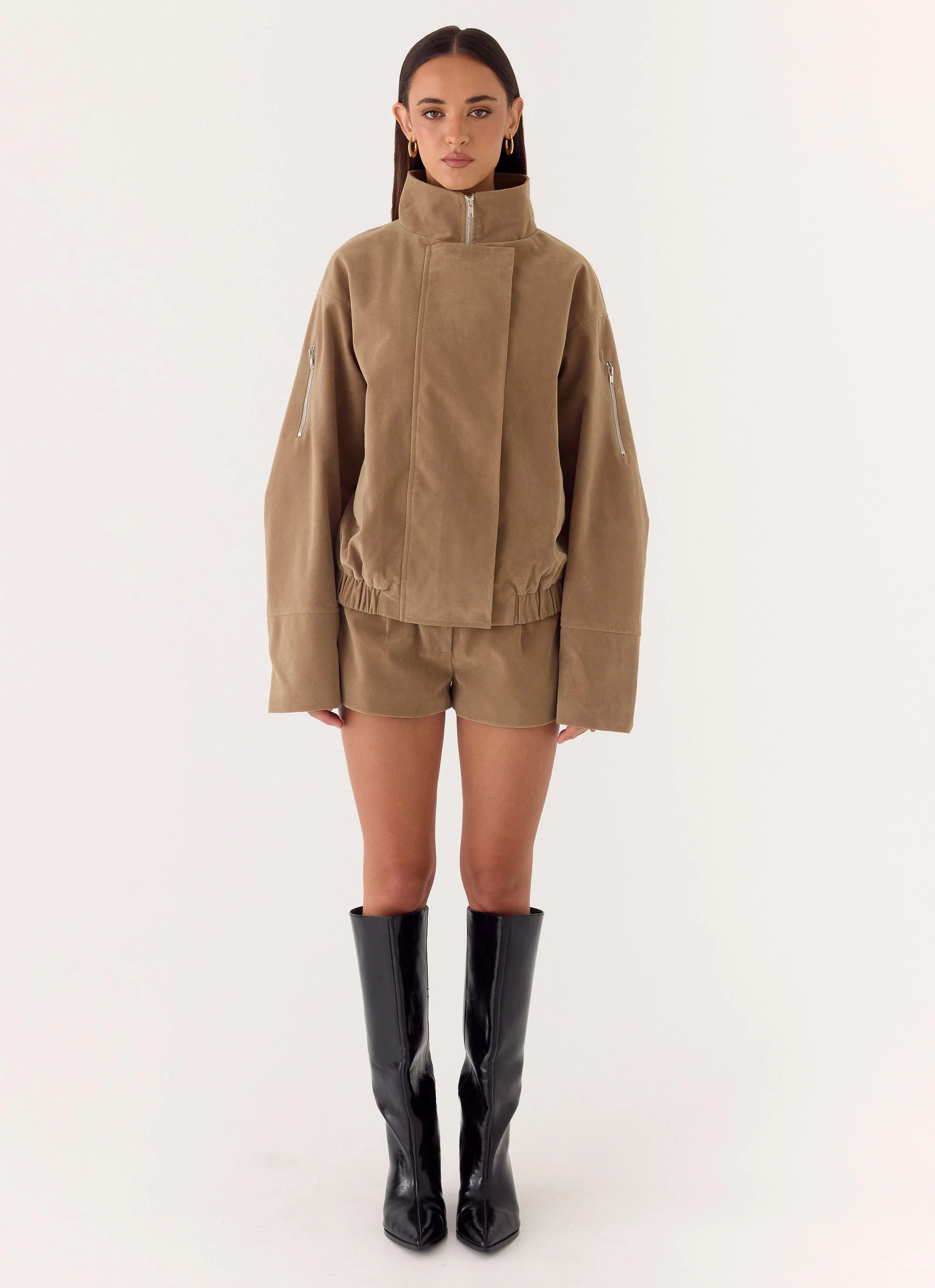 Marlow Faux Suede Jacket - Taupe - Image 7