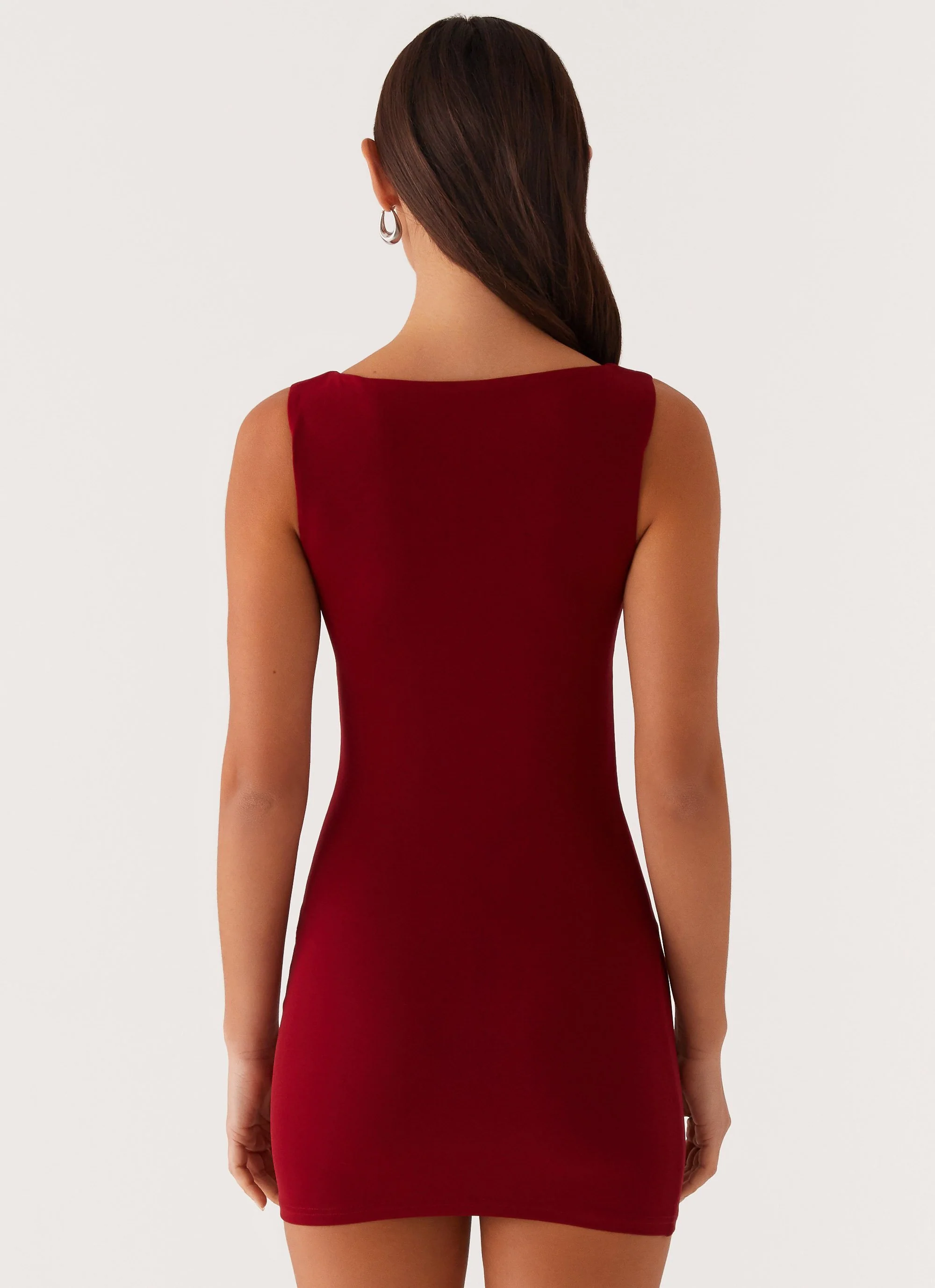 Matteo Beaded Mesh Mini Dress - Deep Red - Image 4