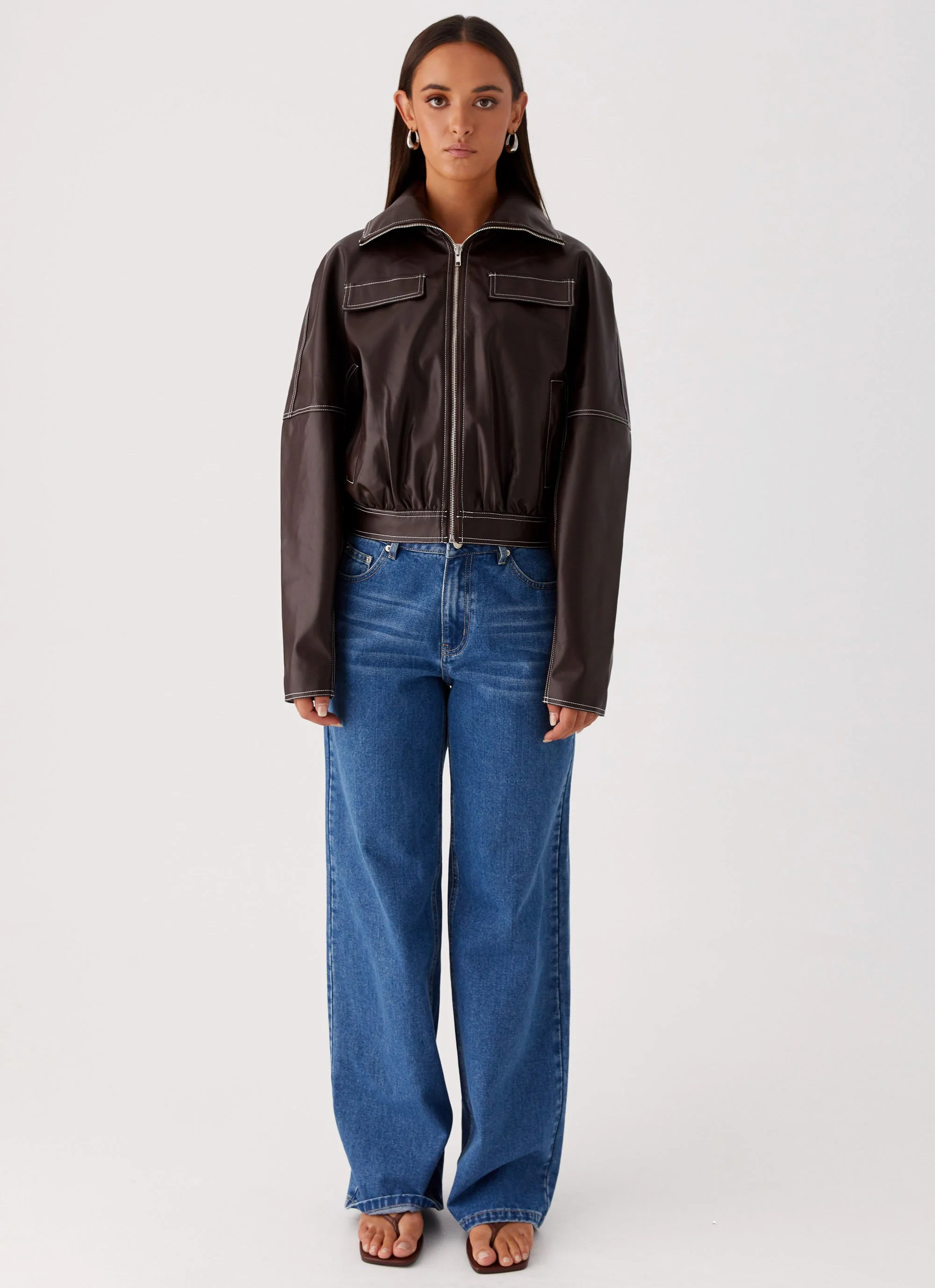 Meant To Be PU Boxy Jacket - Brown - Image 3