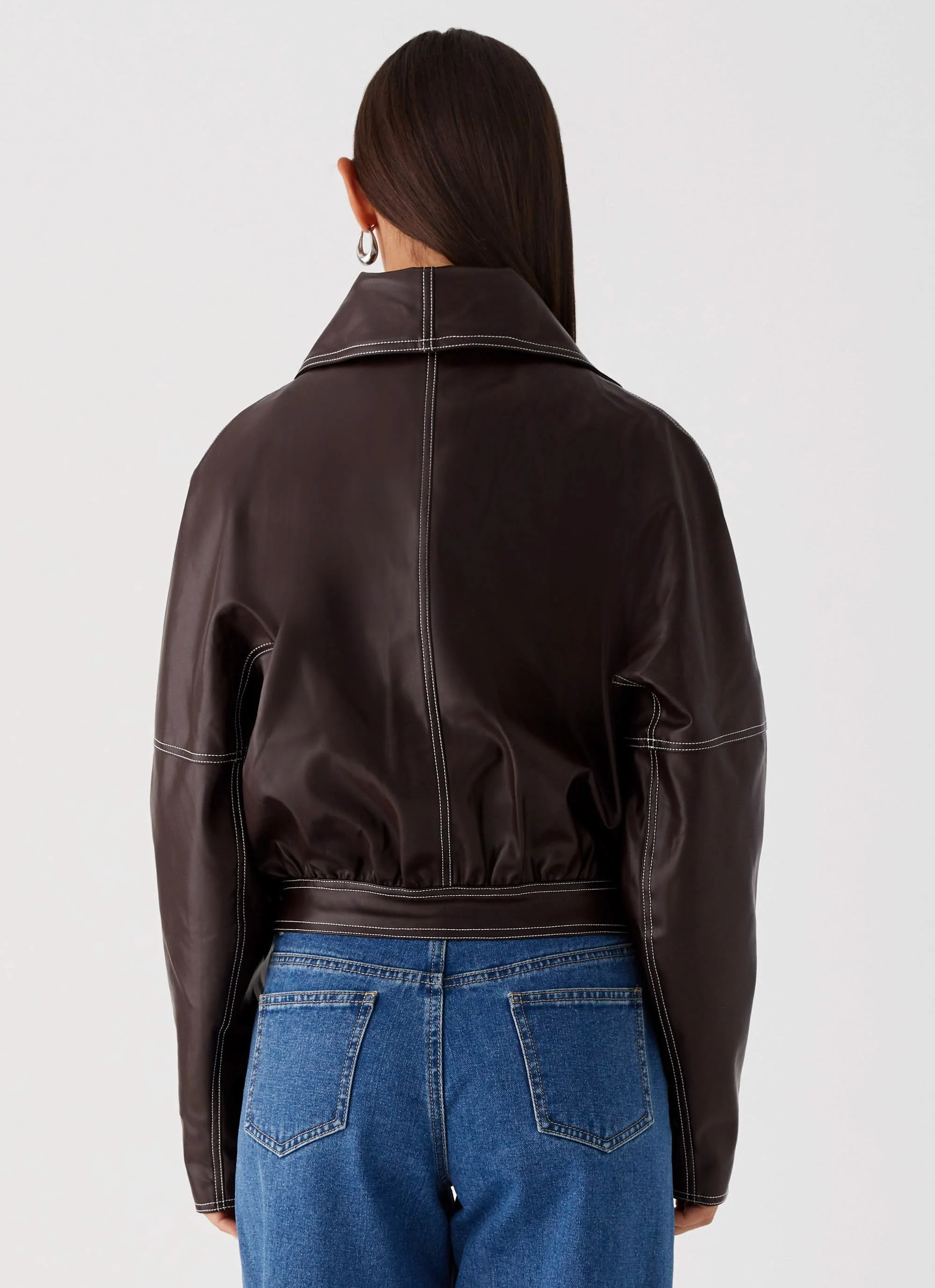 Meant To Be PU Boxy Jacket - Brown - Image 5