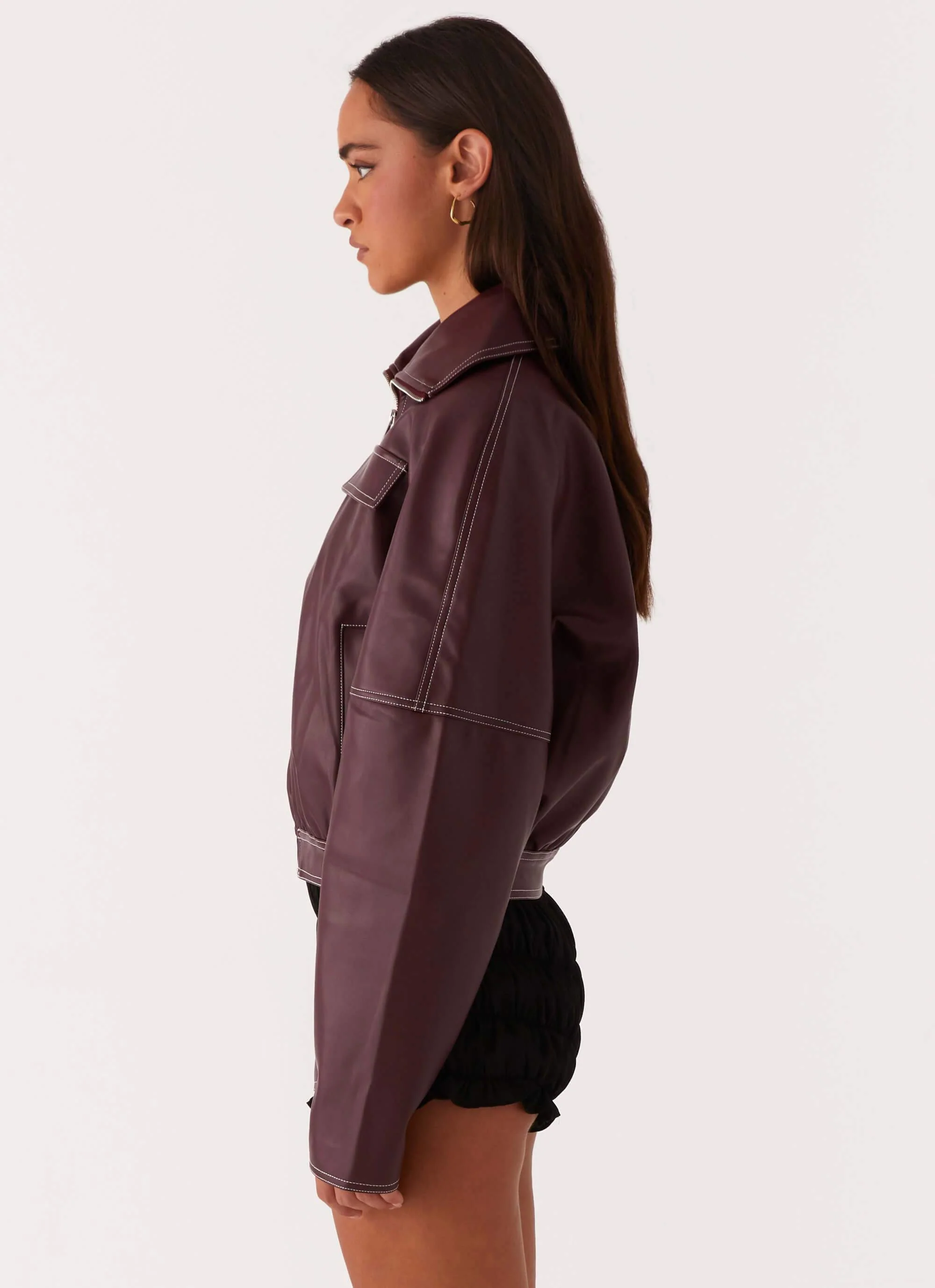 Meant To Be PU Boxy Jacket - Wine - Image 3