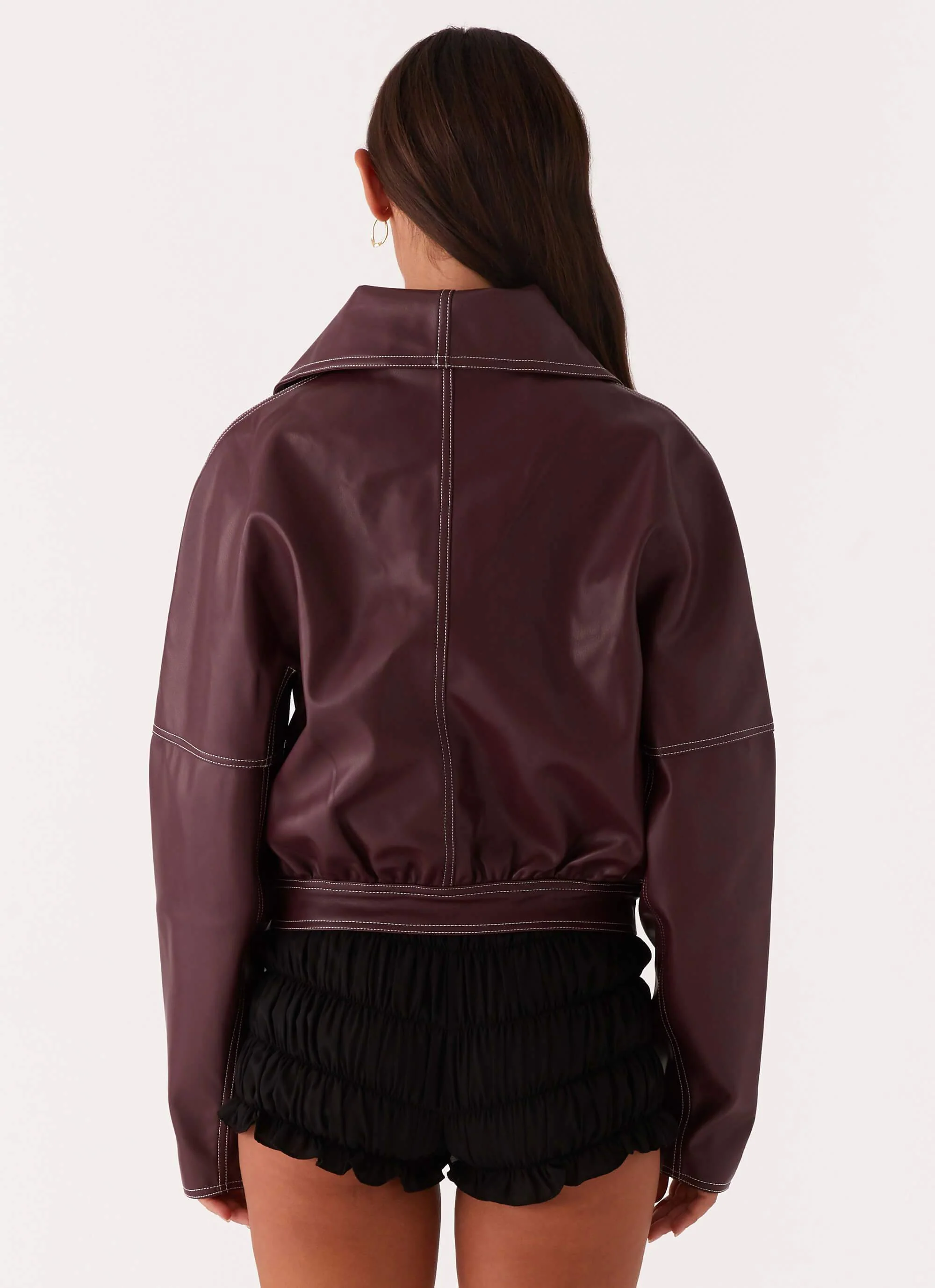 Meant To Be PU Boxy Jacket - Wine - Image 4