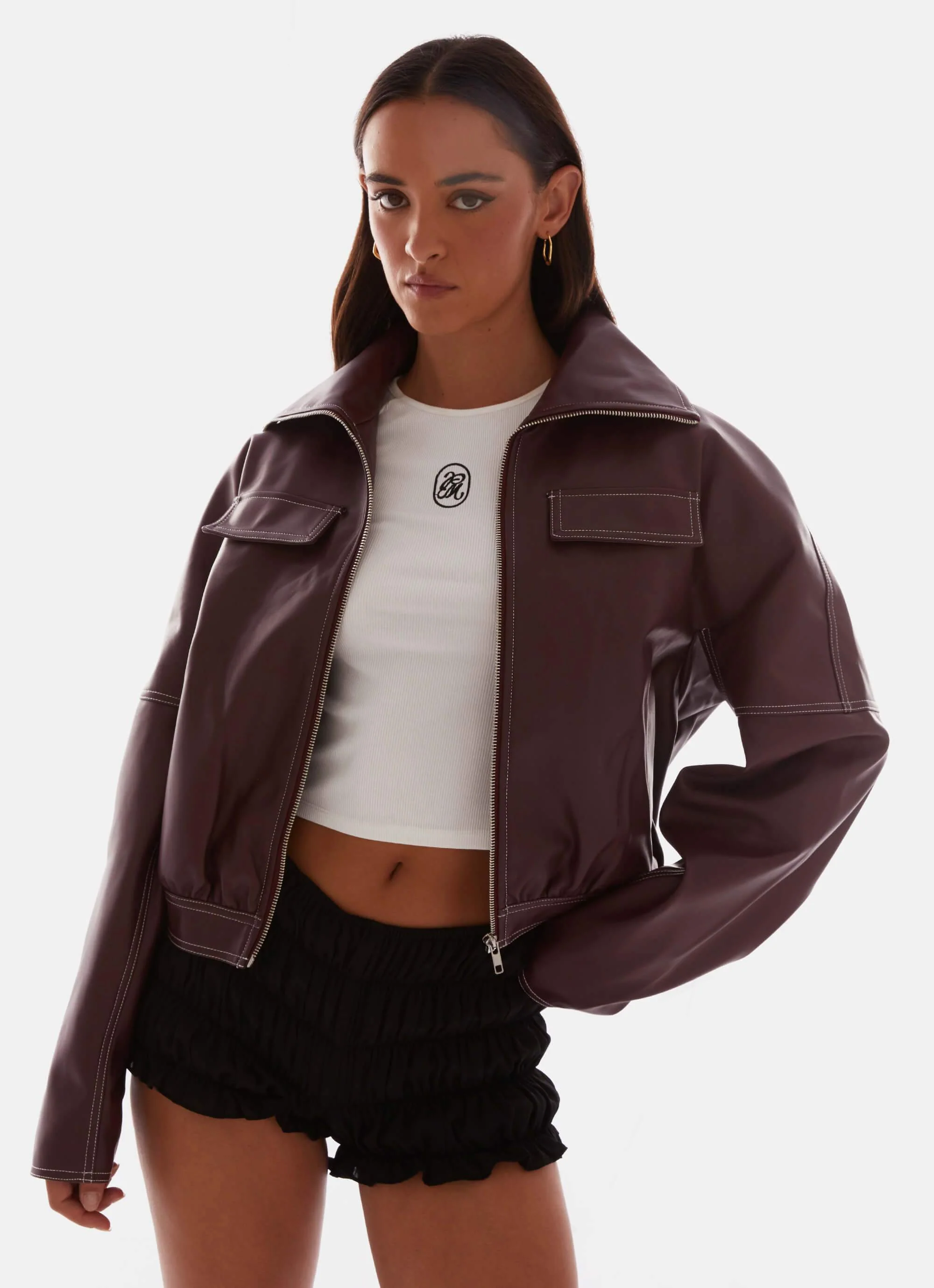 Meant To Be PU Boxy Jacket - Wine - Image 5