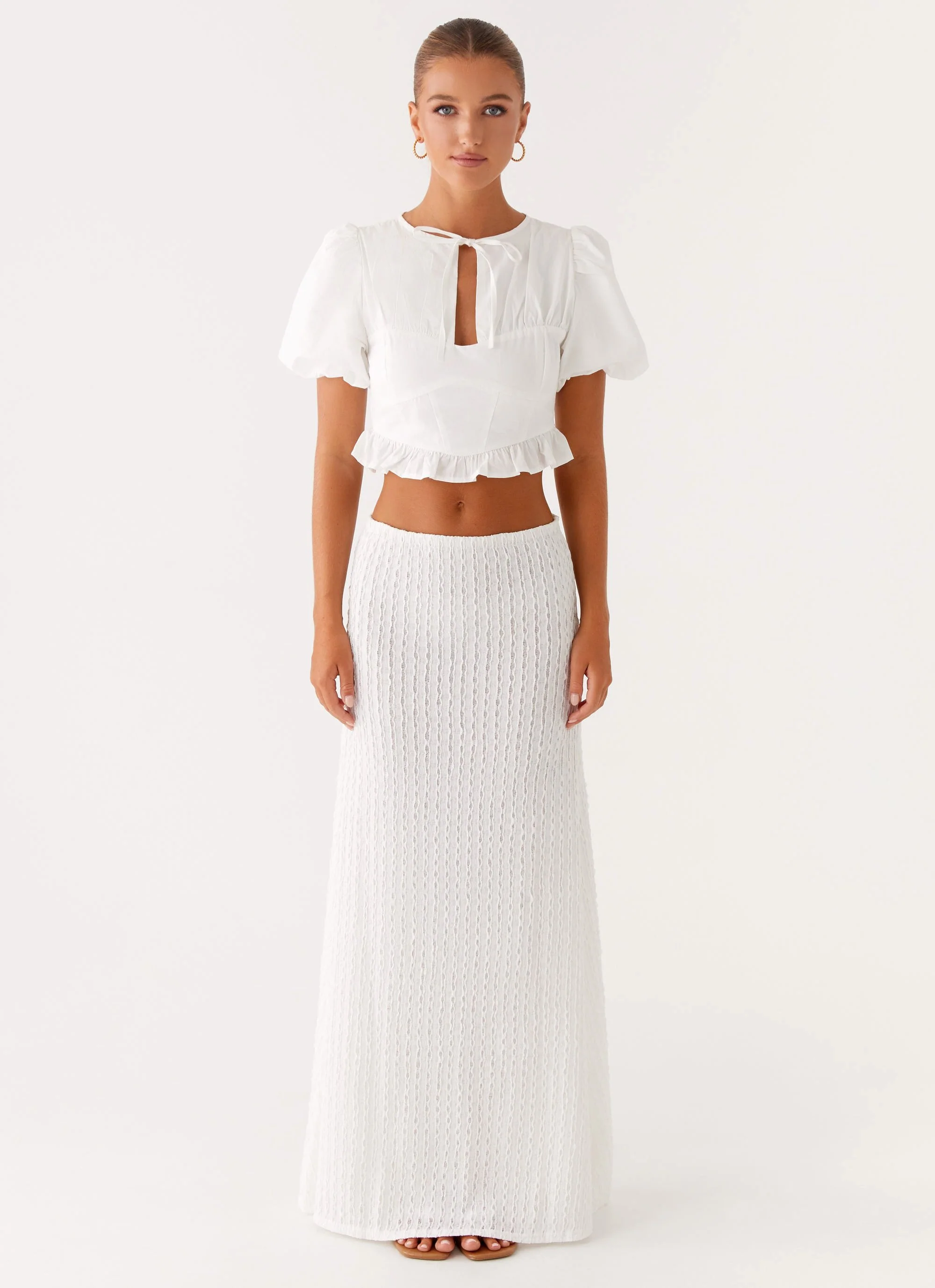 Megan Balloon Sleeve Top - White - Image 2