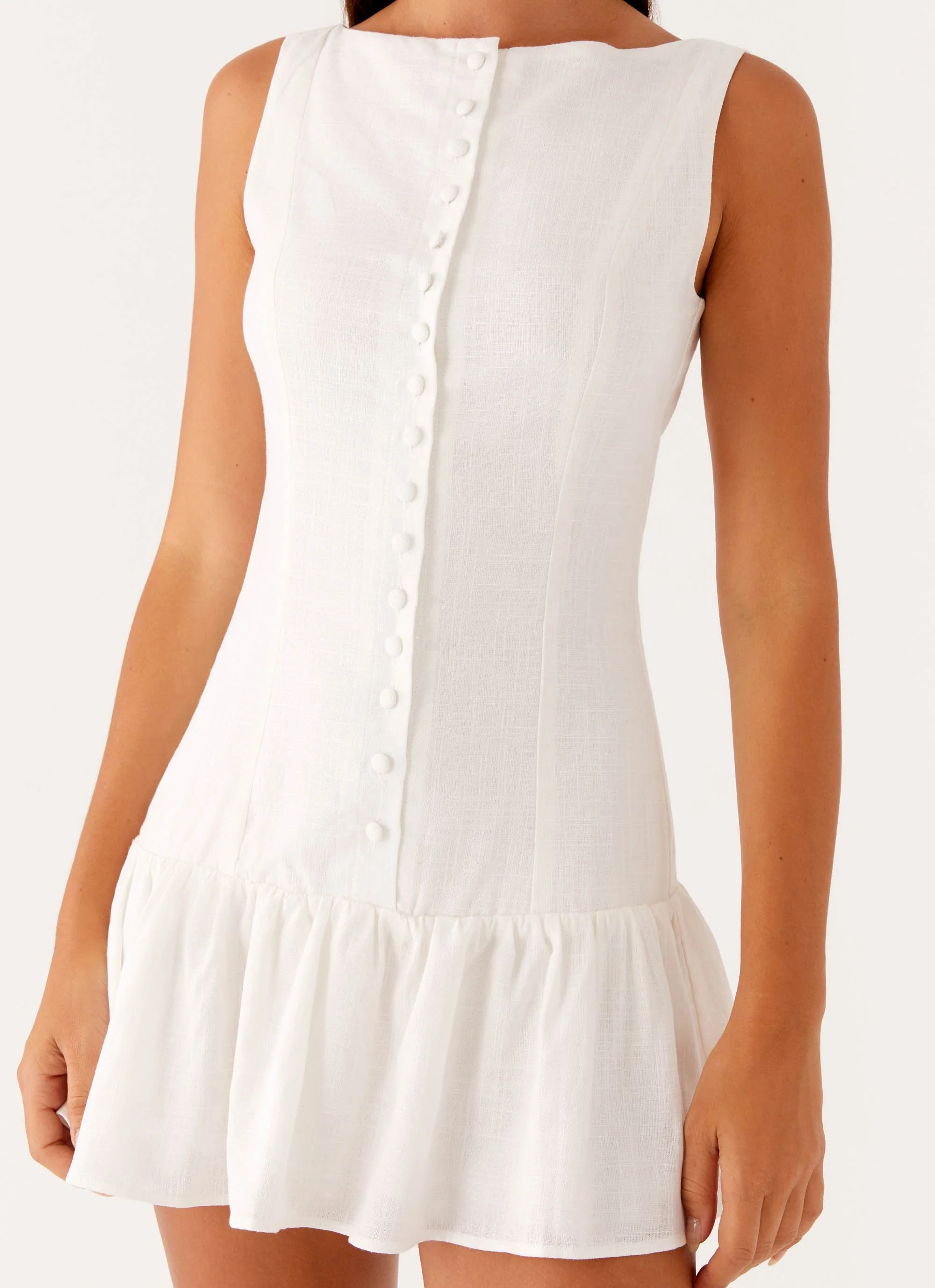 Meggie Linen Mini Dress - White - Image 6