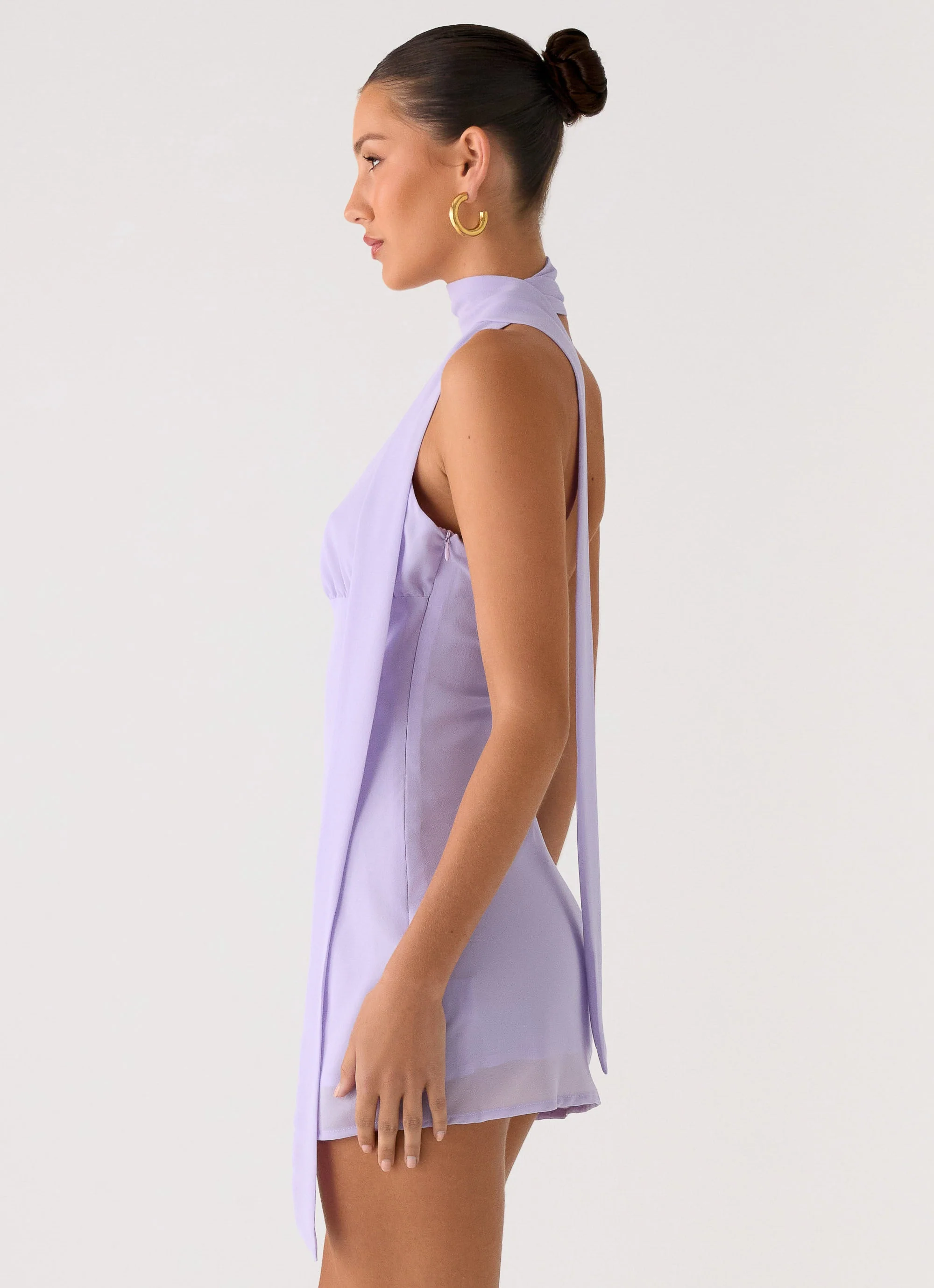 Melisande Scarf Neck Mini Dress - Lavender - Image 3