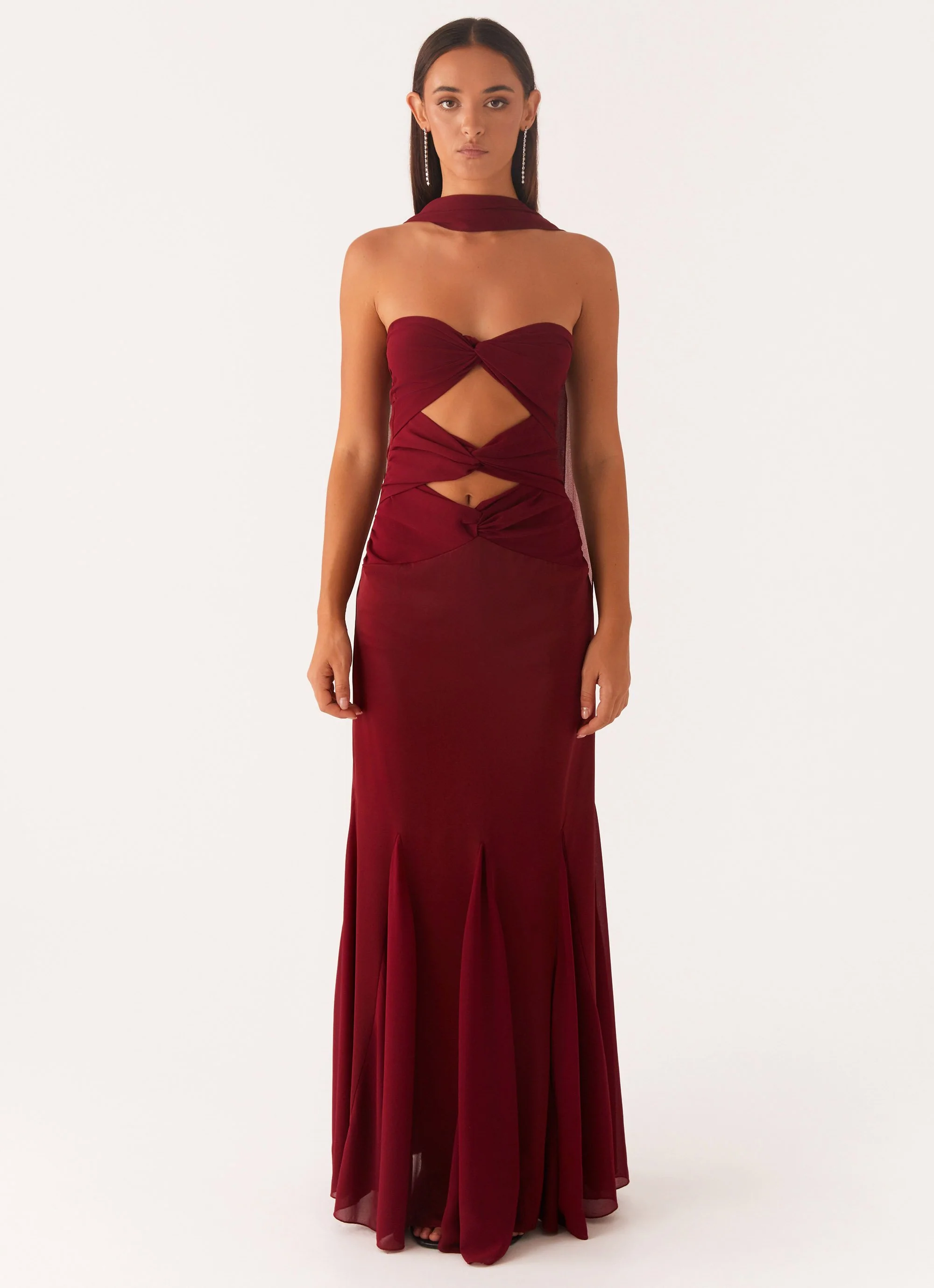 Melrose Satin Chiffon Maxi Dress - Deep Red - Image 2