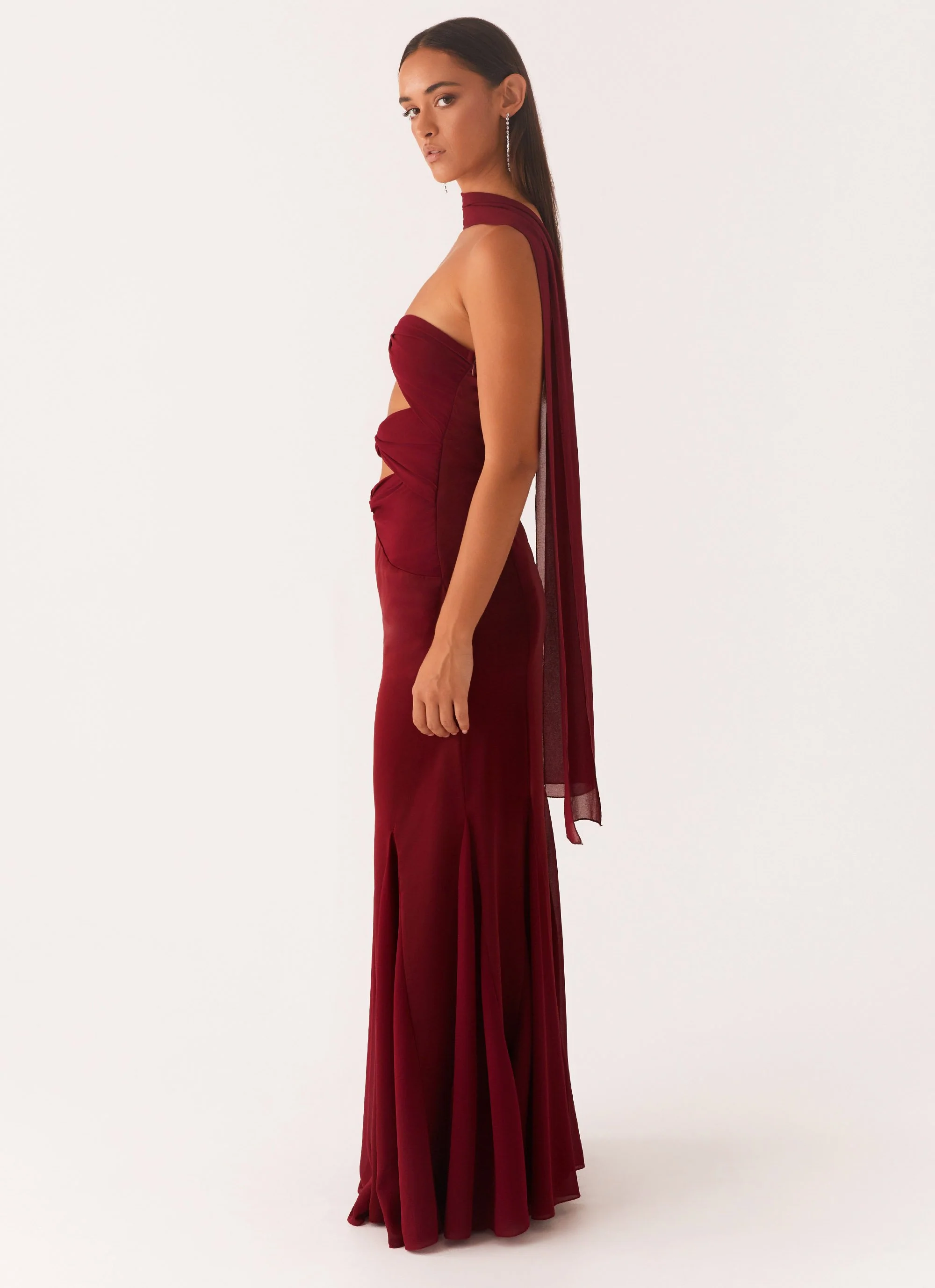 Melrose Satin Chiffon Maxi Dress - Deep Red - Image 3