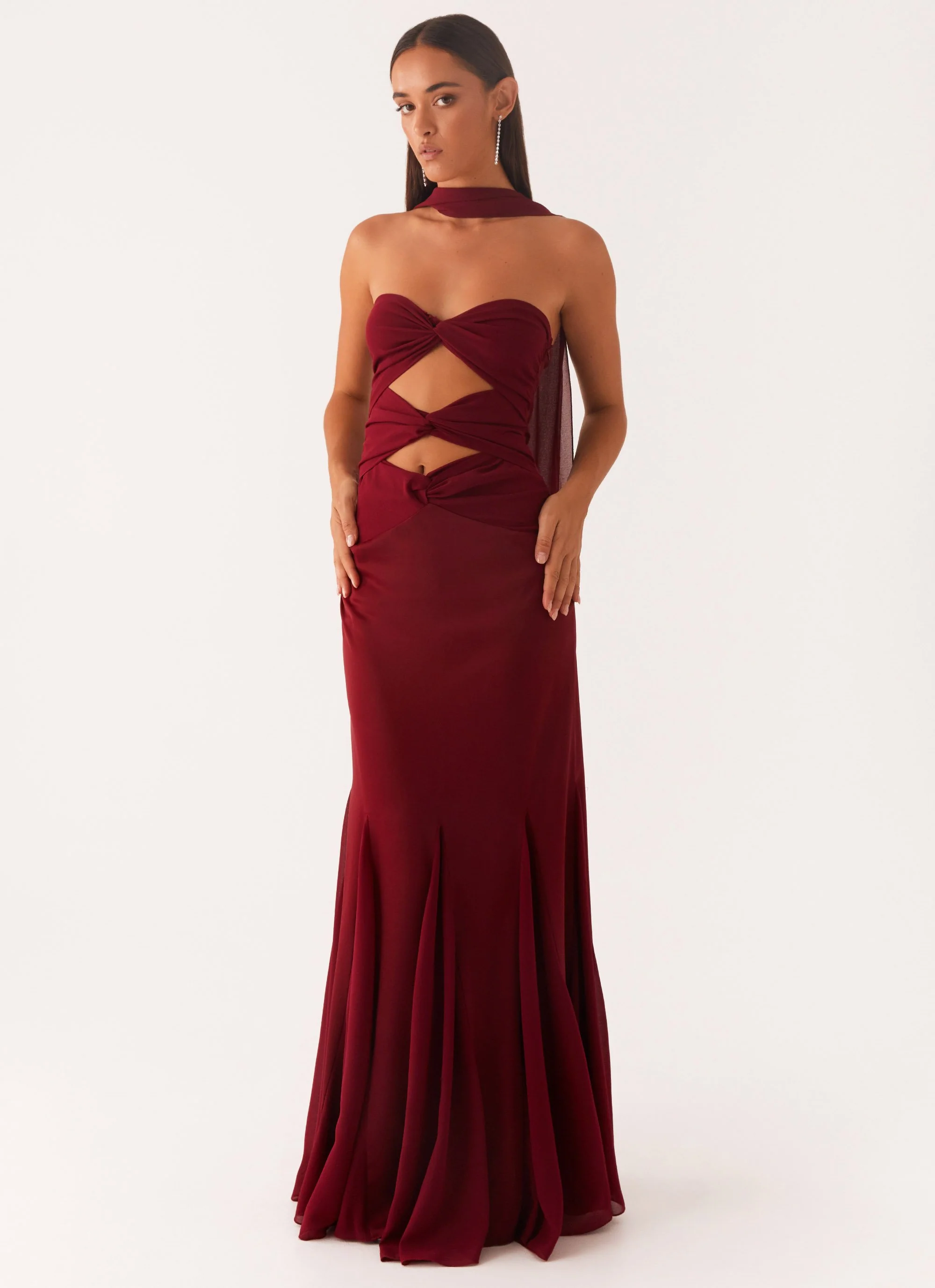 Melrose Satin Chiffon Maxi Dress - Deep Red - Image 5