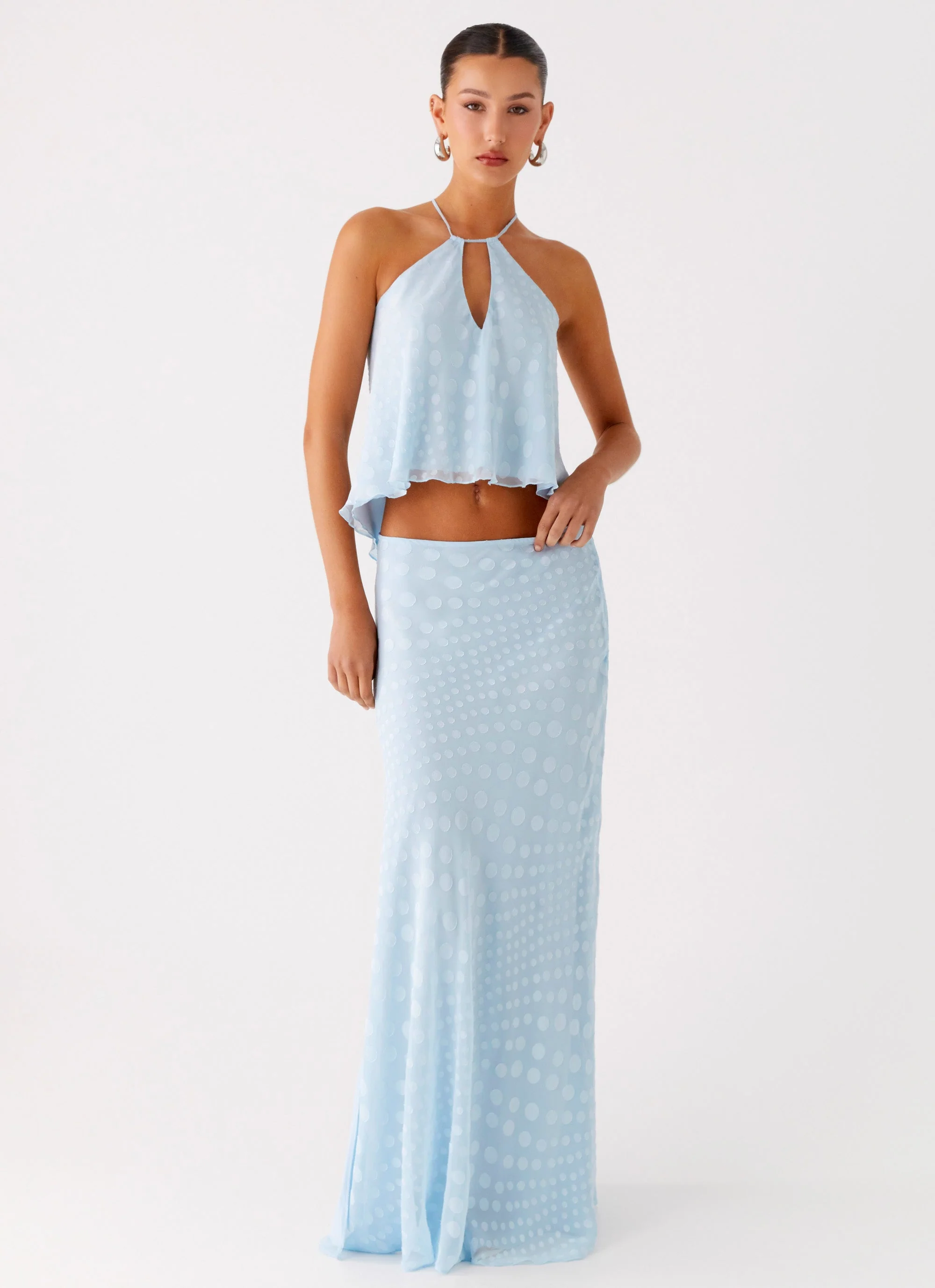 Mena Chiffon Spot Maxi Skirt - Blue - Image 8