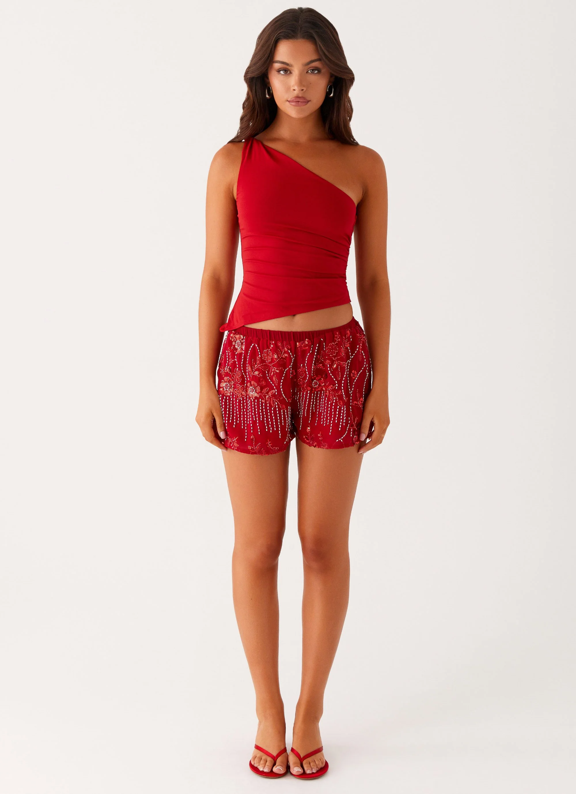 Mercer Sequin Mini Shorts - Red - Image 2