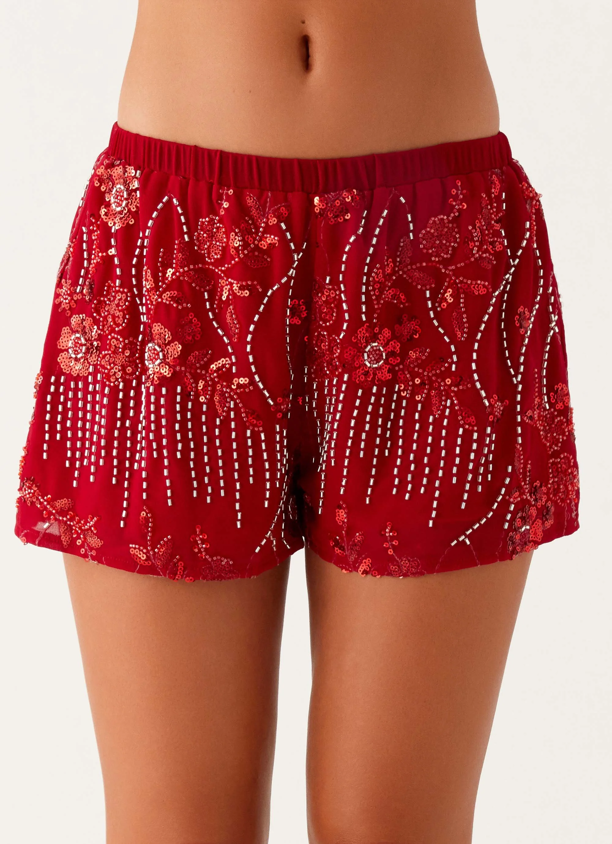 Mercer Sequin Mini Shorts - Red - Image 5