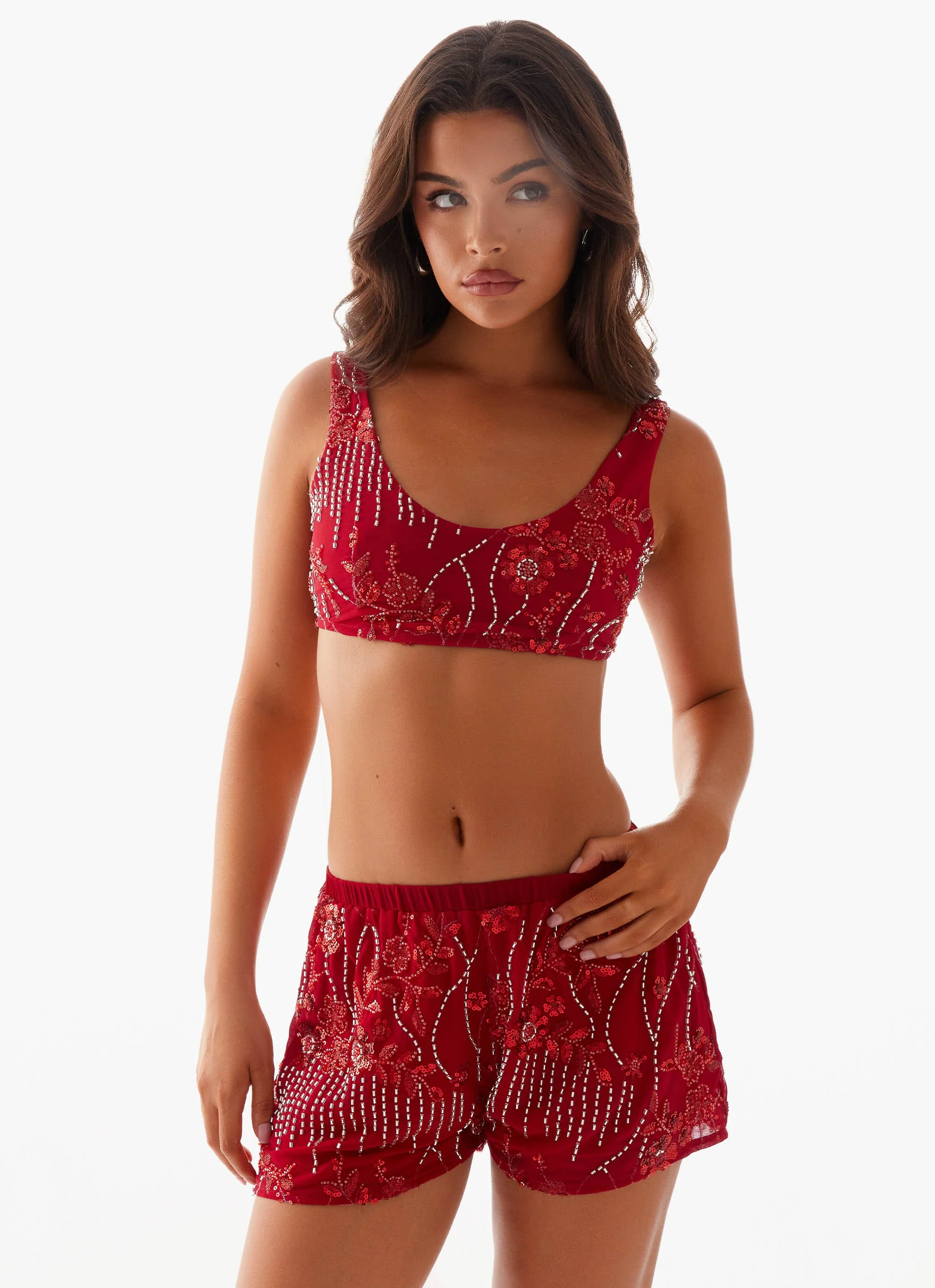Mercer Sequin Mini Shorts - Red - Image 6