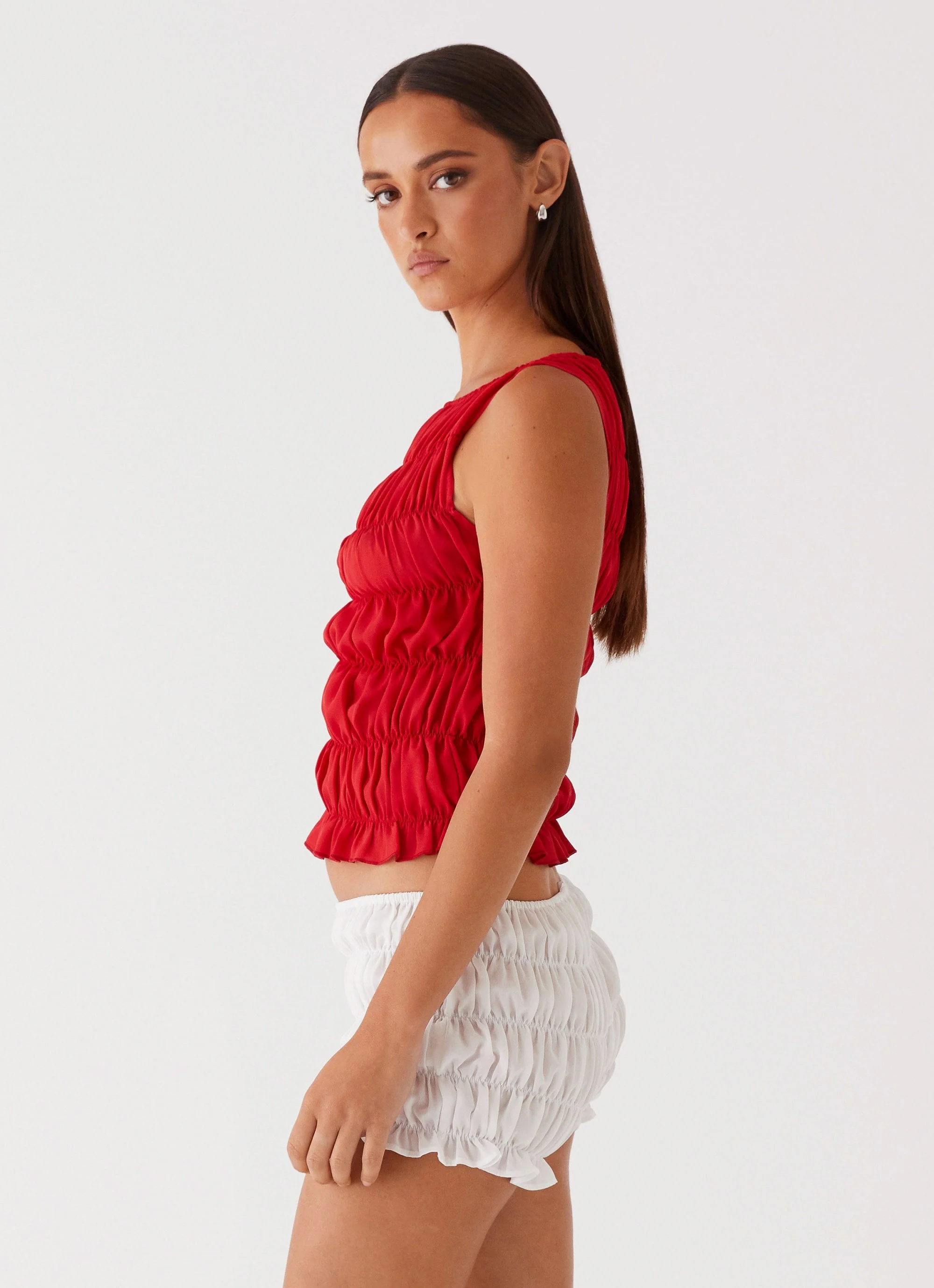 Messina Ruched Tank Top - Red - Image 3