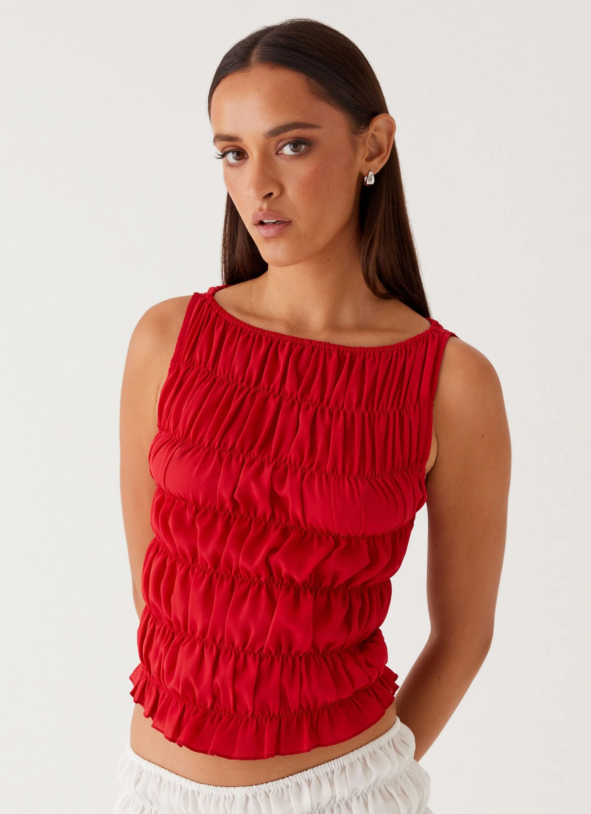 Messina Ruched Tank Top - Red - Image 6