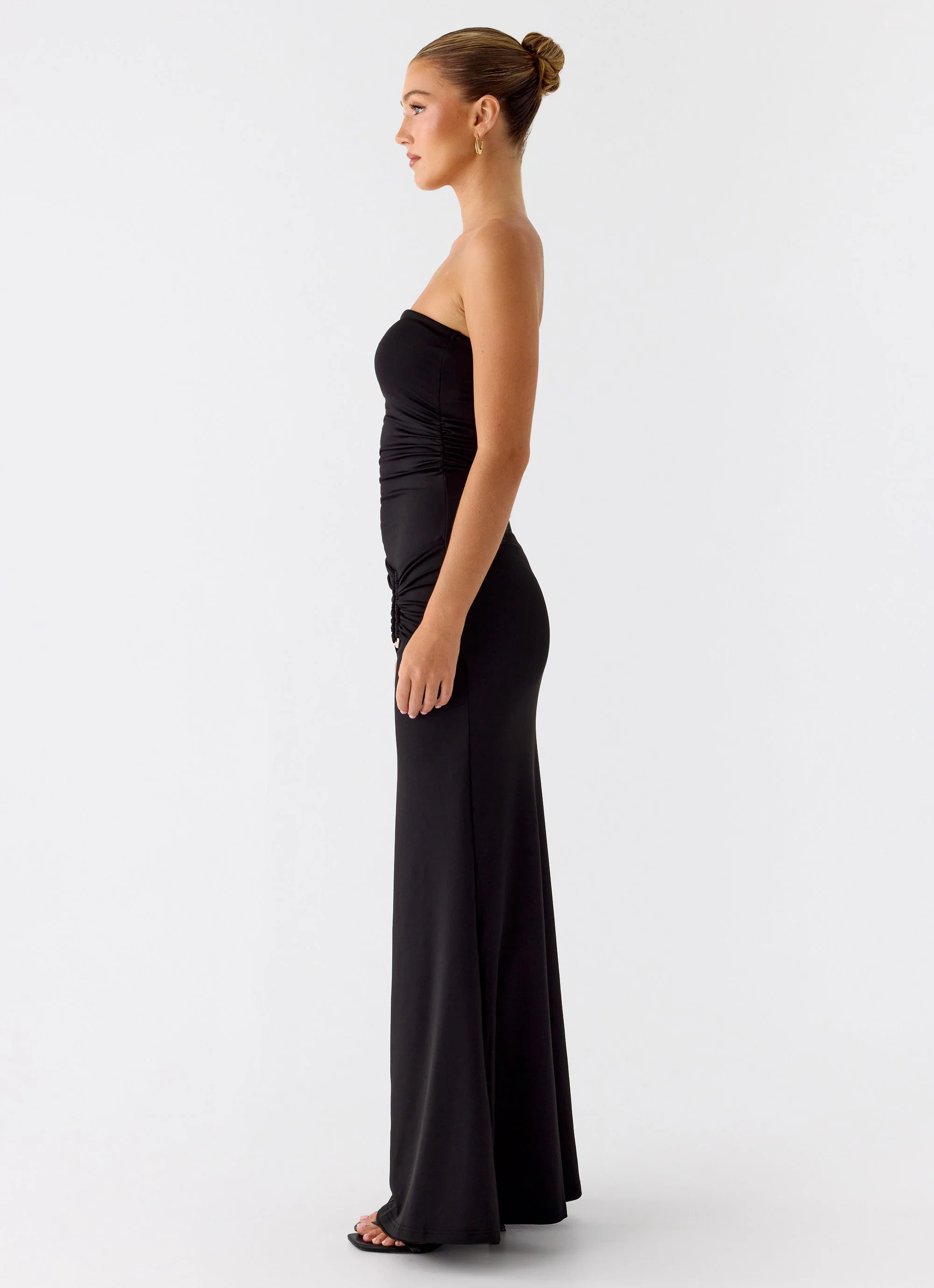 Metal Heart Strapless Maxi Dress - Black - Image 2