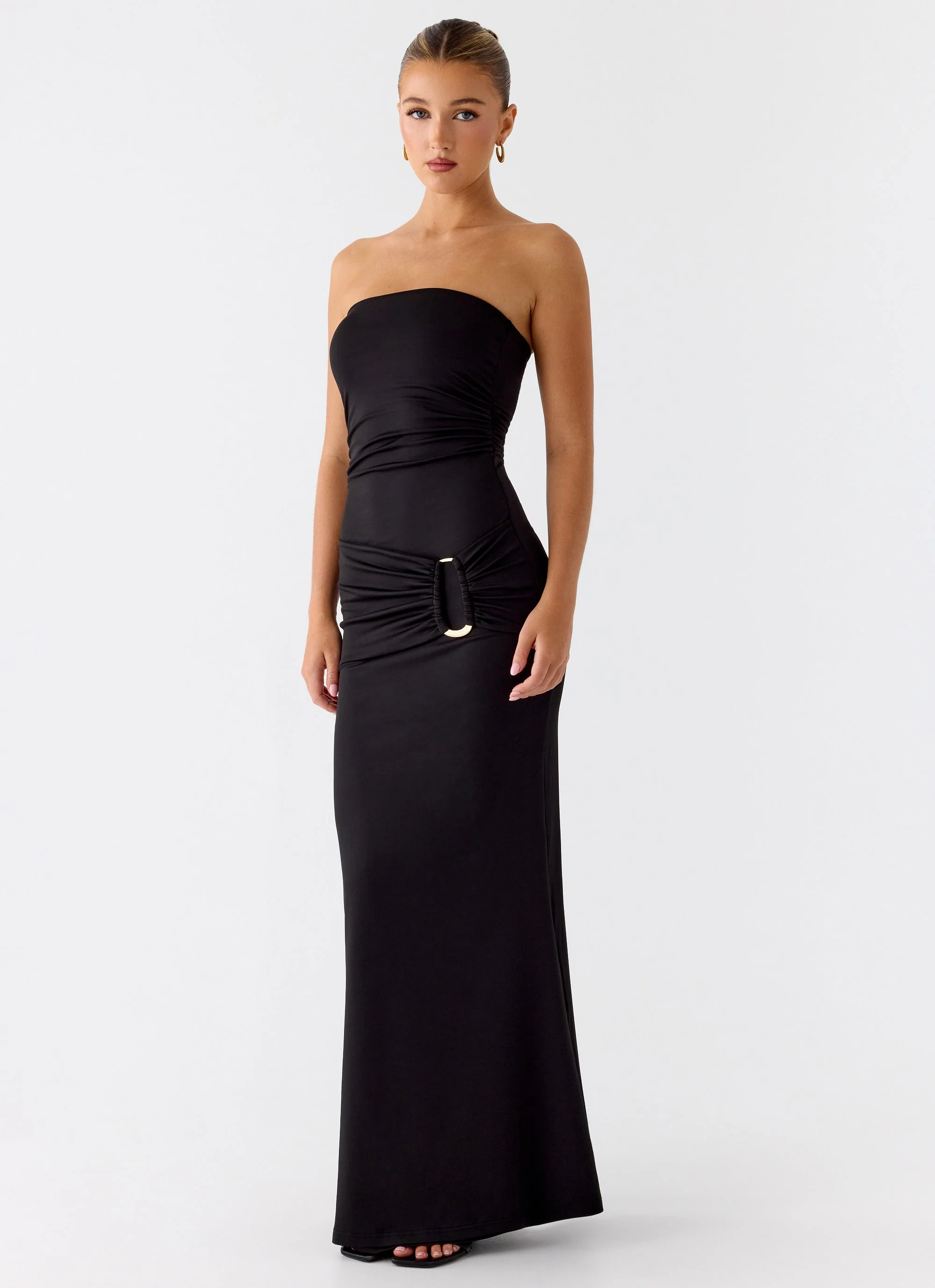 Metal Heart Strapless Maxi Dress - Black - Image 5