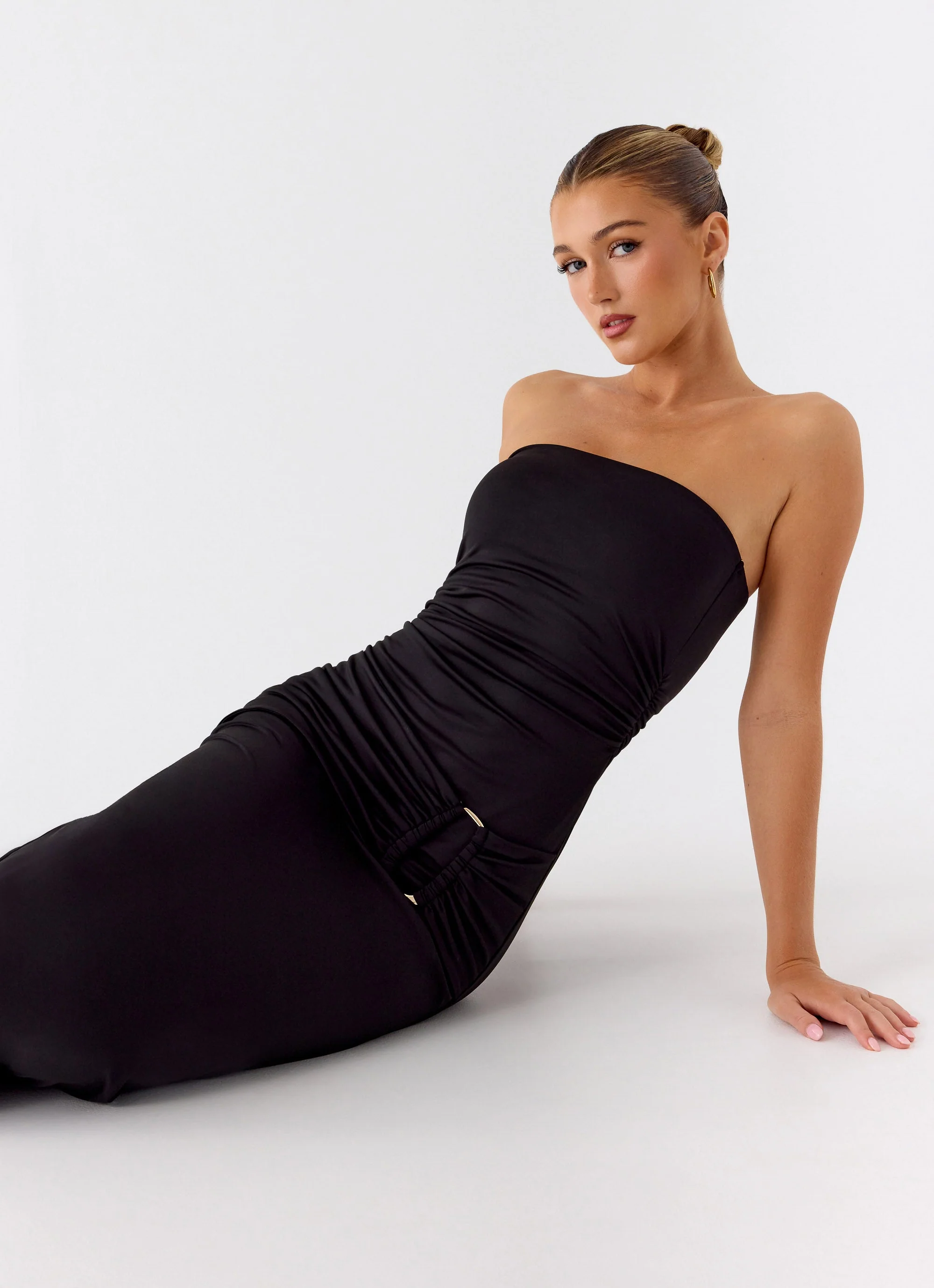Metal Heart Strapless Maxi Dress - Black - Image 6