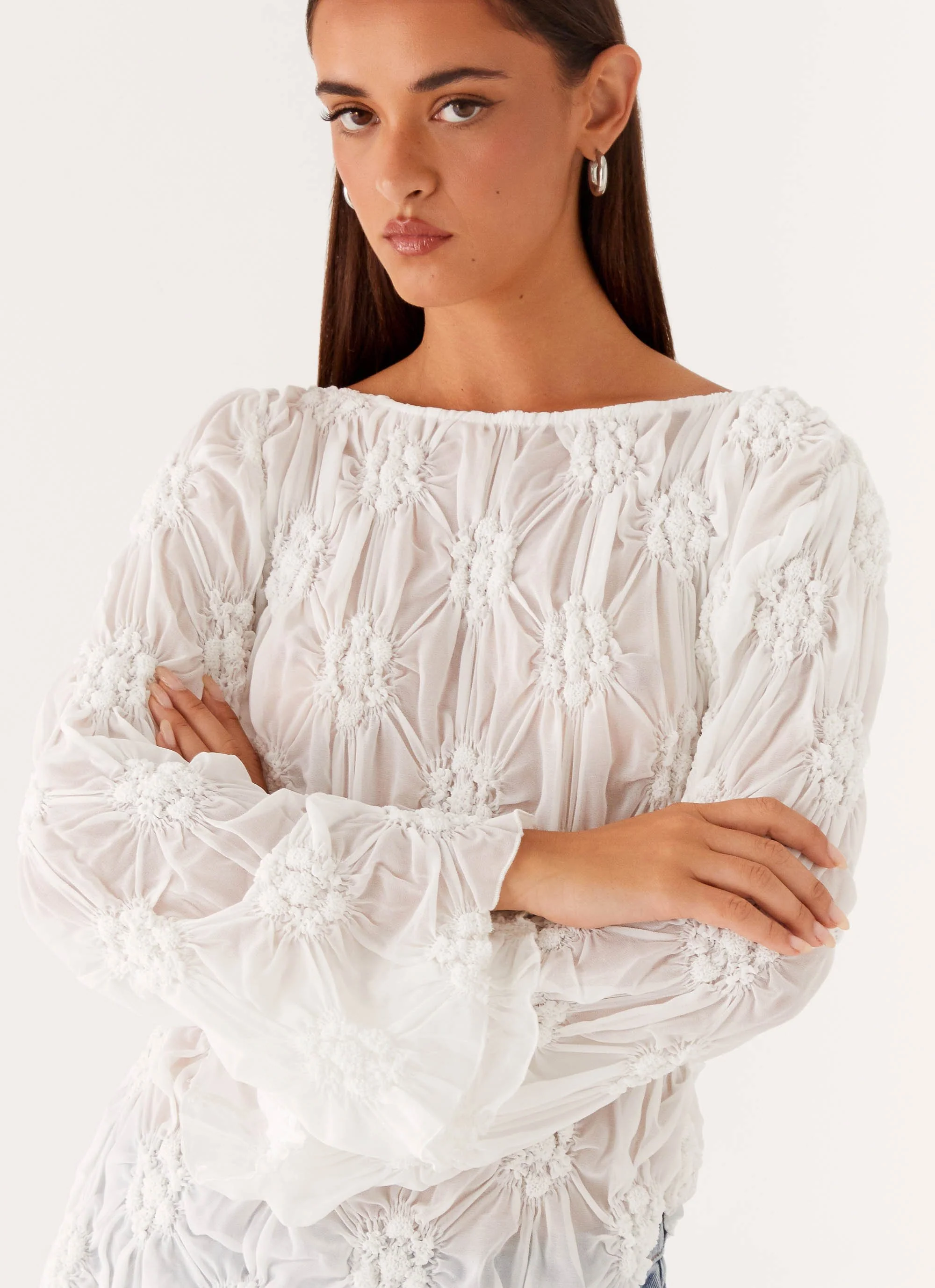 Mia Long Sleeve Top - Ivory - Image 6
