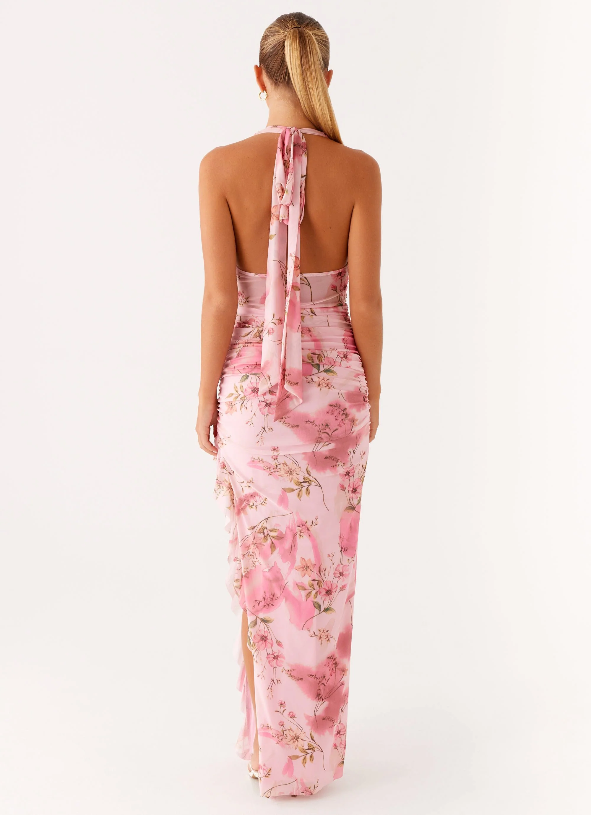 Micca Halter Maxi Dress - Pink Floral Print - Image 4