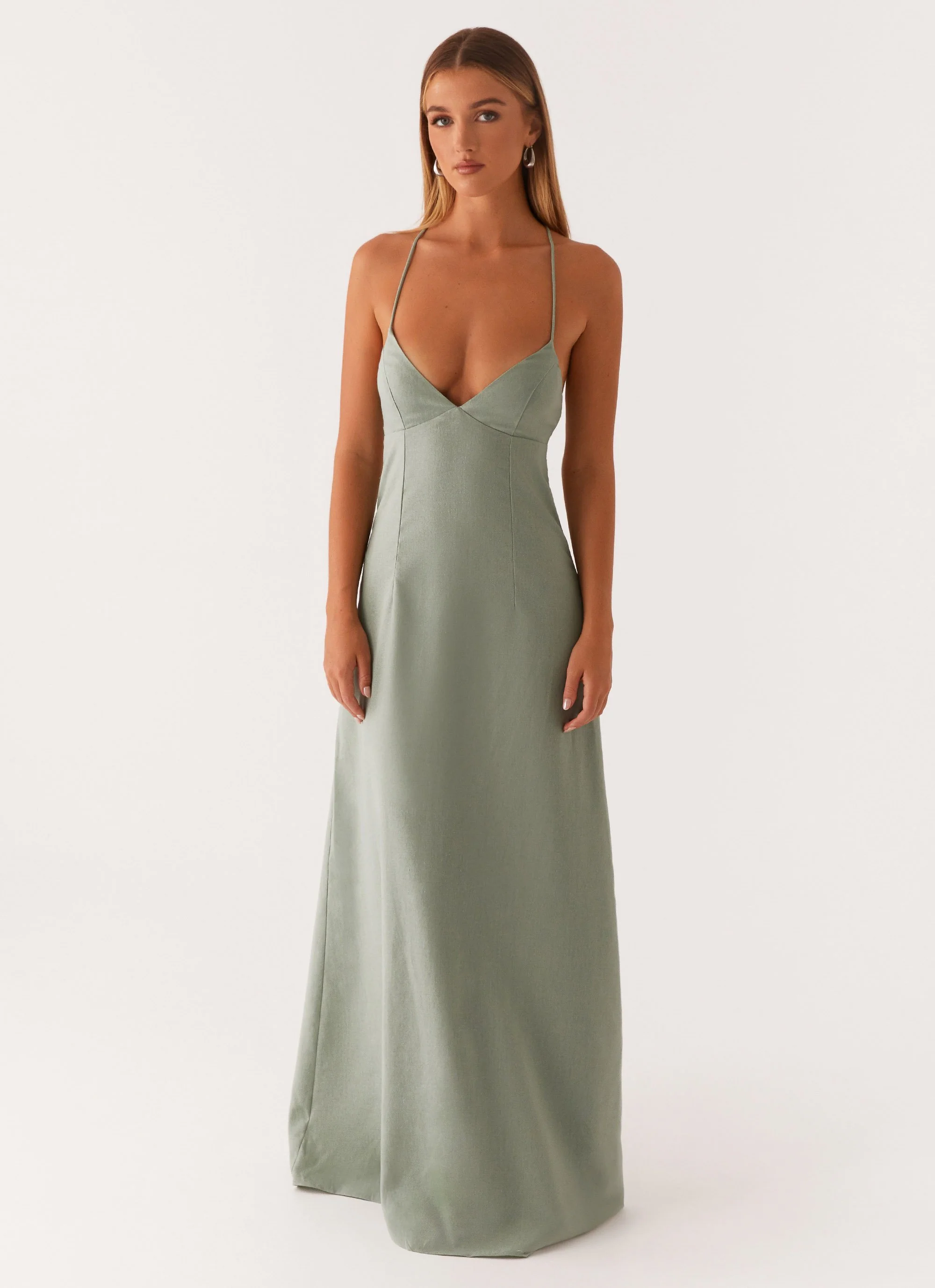 Middle Ground Linen Maxi Dress - Sage - Image 2