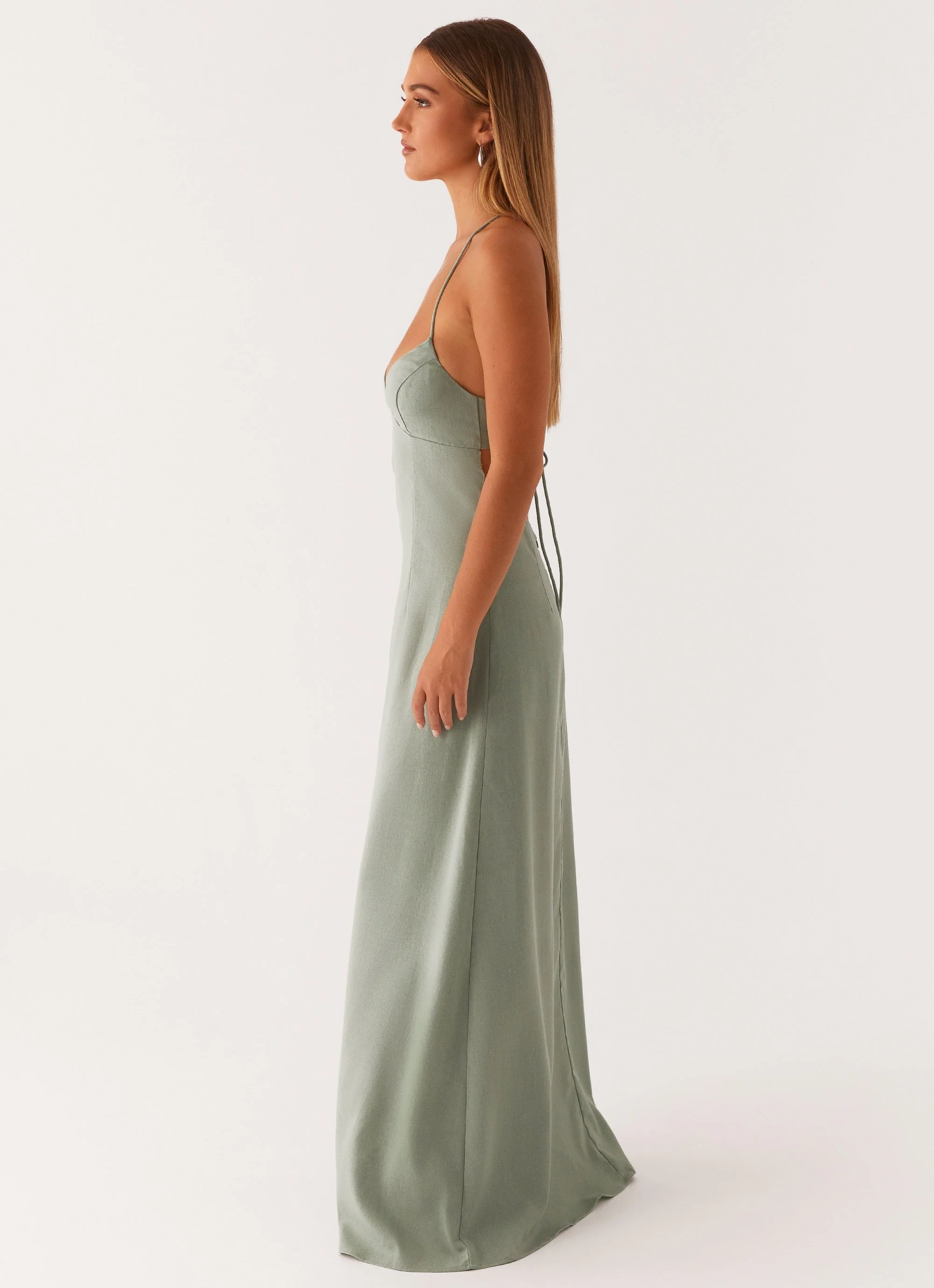 Middle Ground Linen Maxi Dress - Sage - Image 3