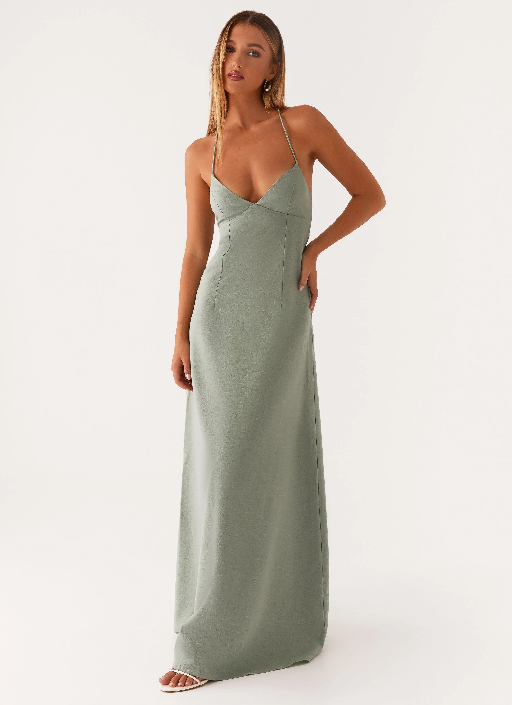Middle Ground Linen Maxi Dress - Sage - Image 6