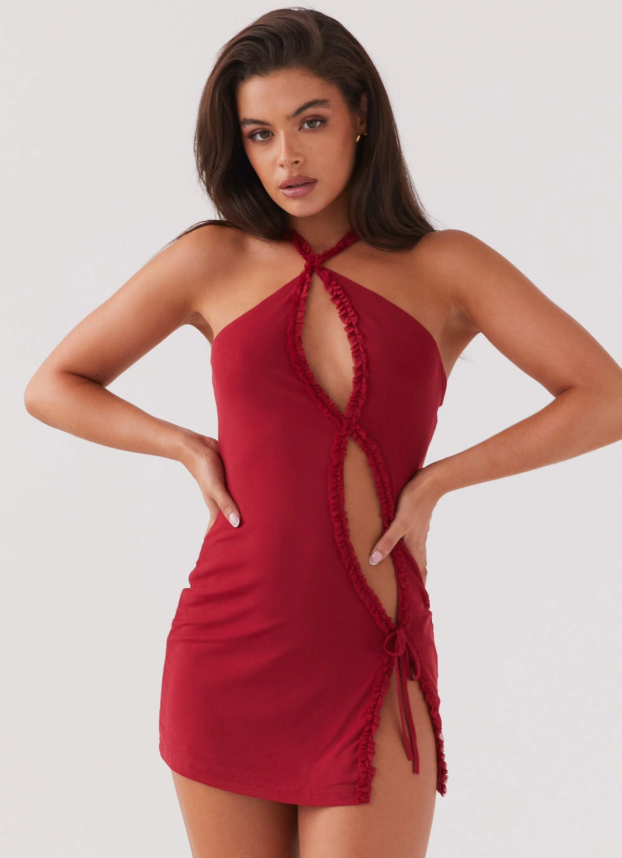 Midnight Rhapsody Ruffle Mini Dress - Red - Image 7
