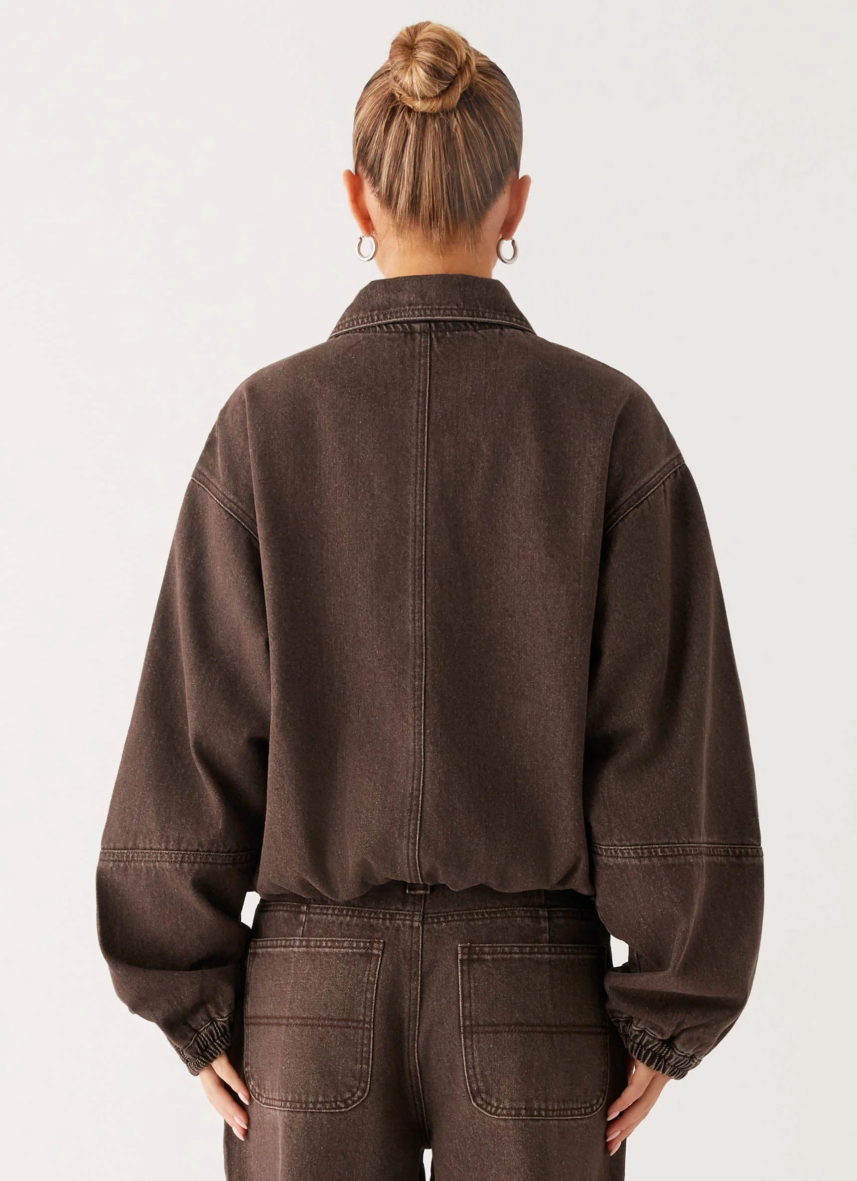 Midwest Washed Denim Bomber Jacket - Light Wash Chocolate - Image 4