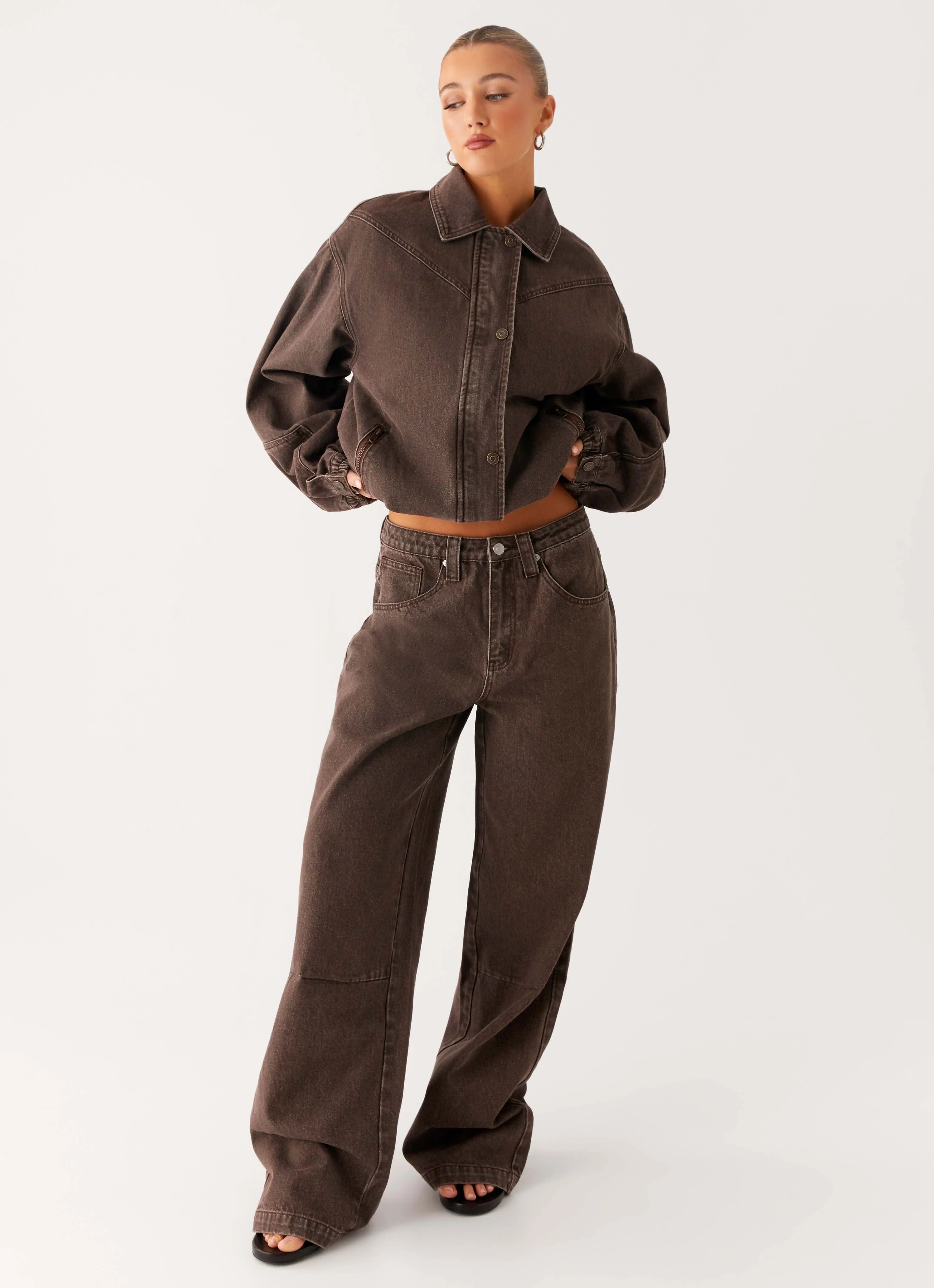 Midwest Washed Denim Bomber Jacket - Light Wash Chocolate - Image 6