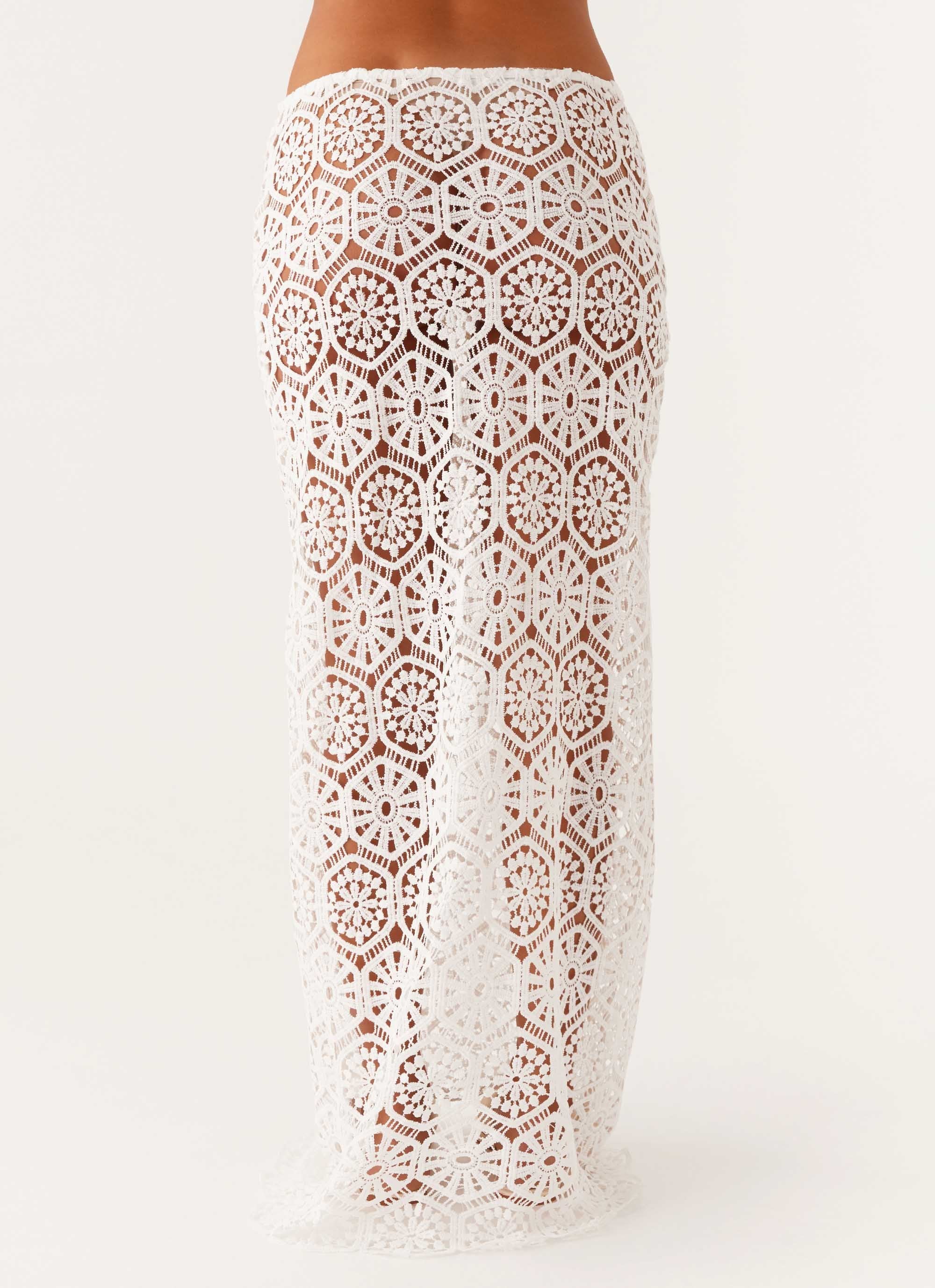 Mika Low Rise Crochet Maxi Skirt - White - Image 5