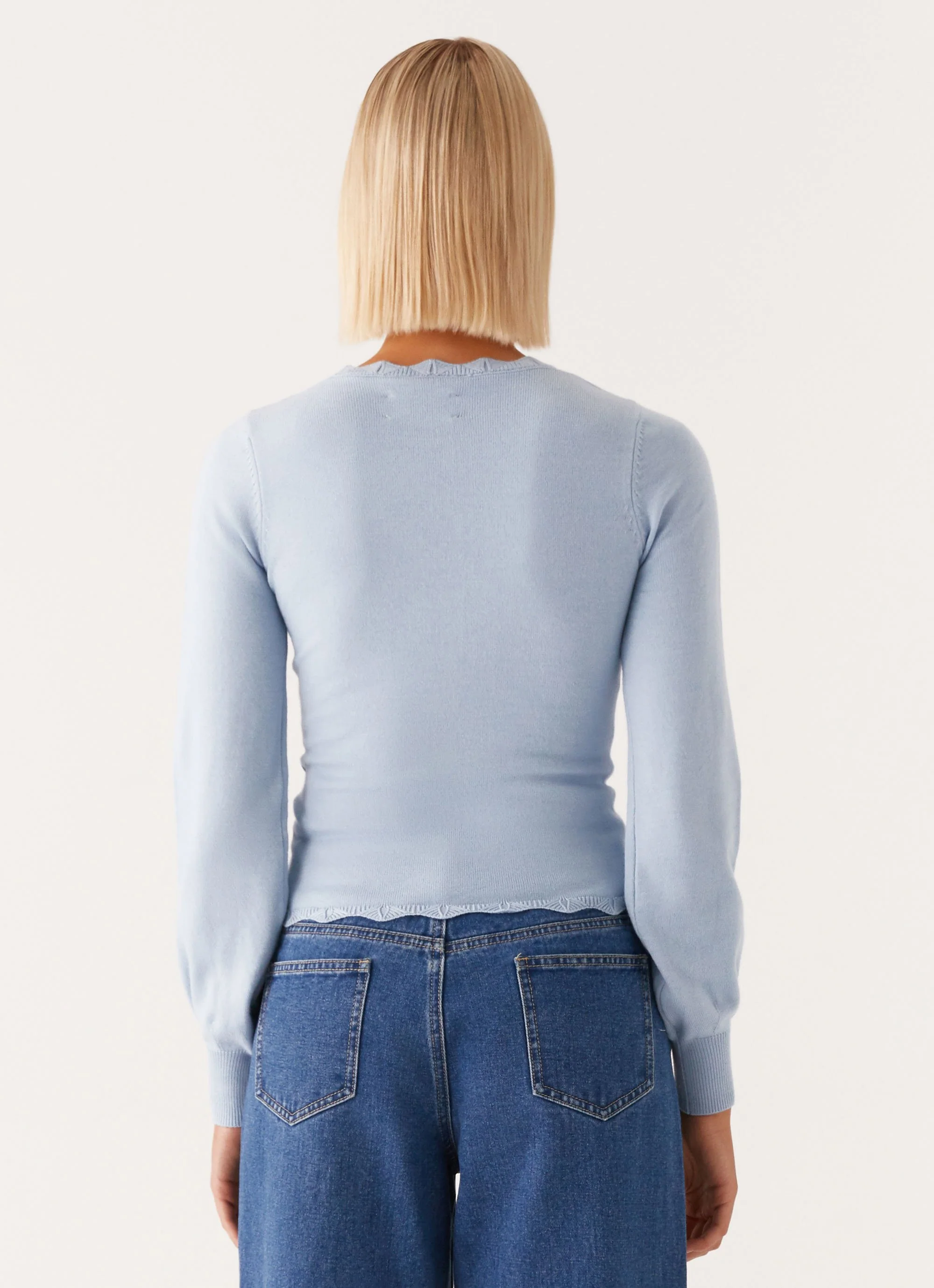 Mikah Lace Trim Cardigan - Baby Blue - Image 4