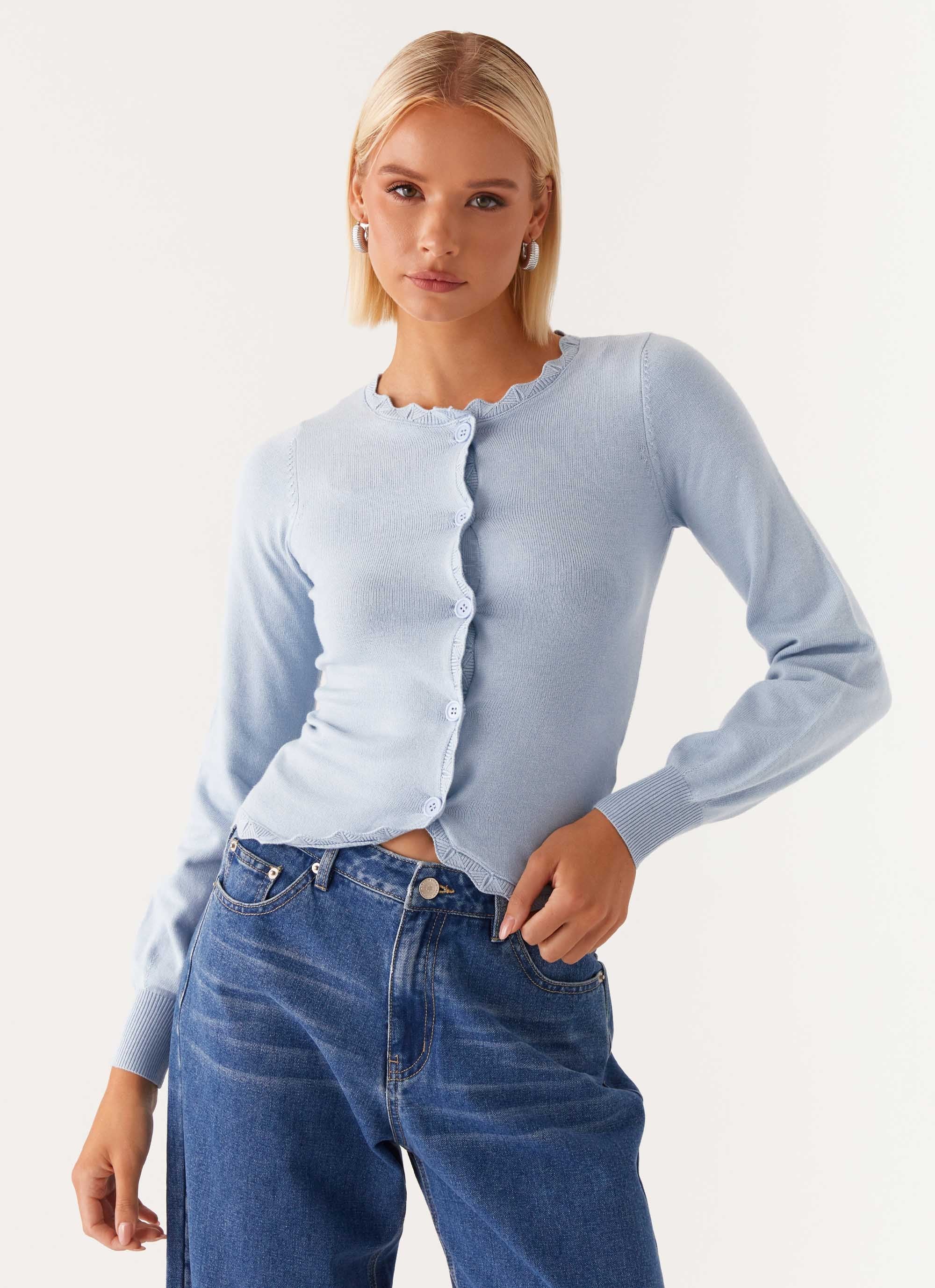 Mikah Lace Trim Cardigan - Baby Blue - Image 5