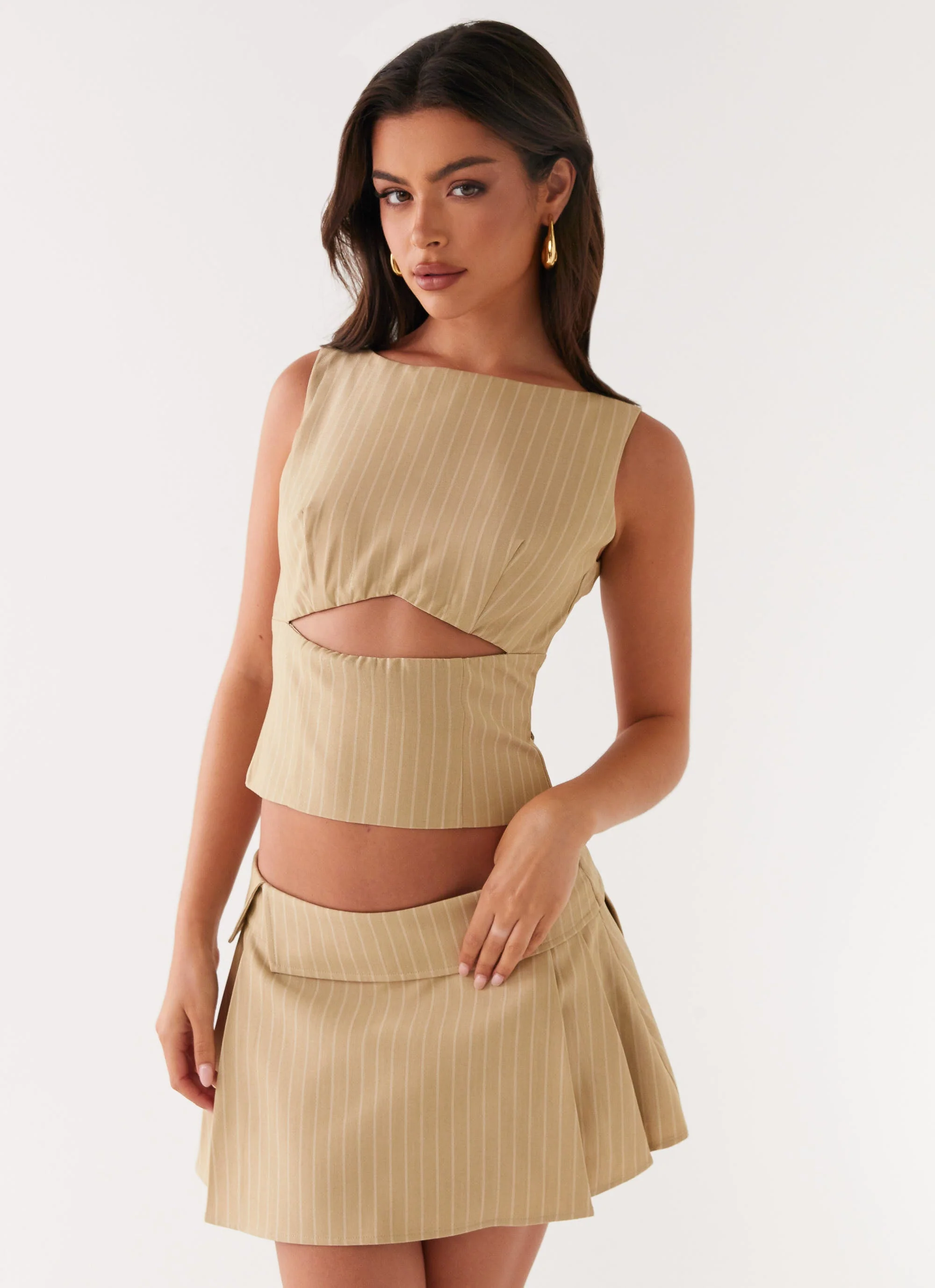 Miki Mini Skirt - Beige Stripe - Image 2