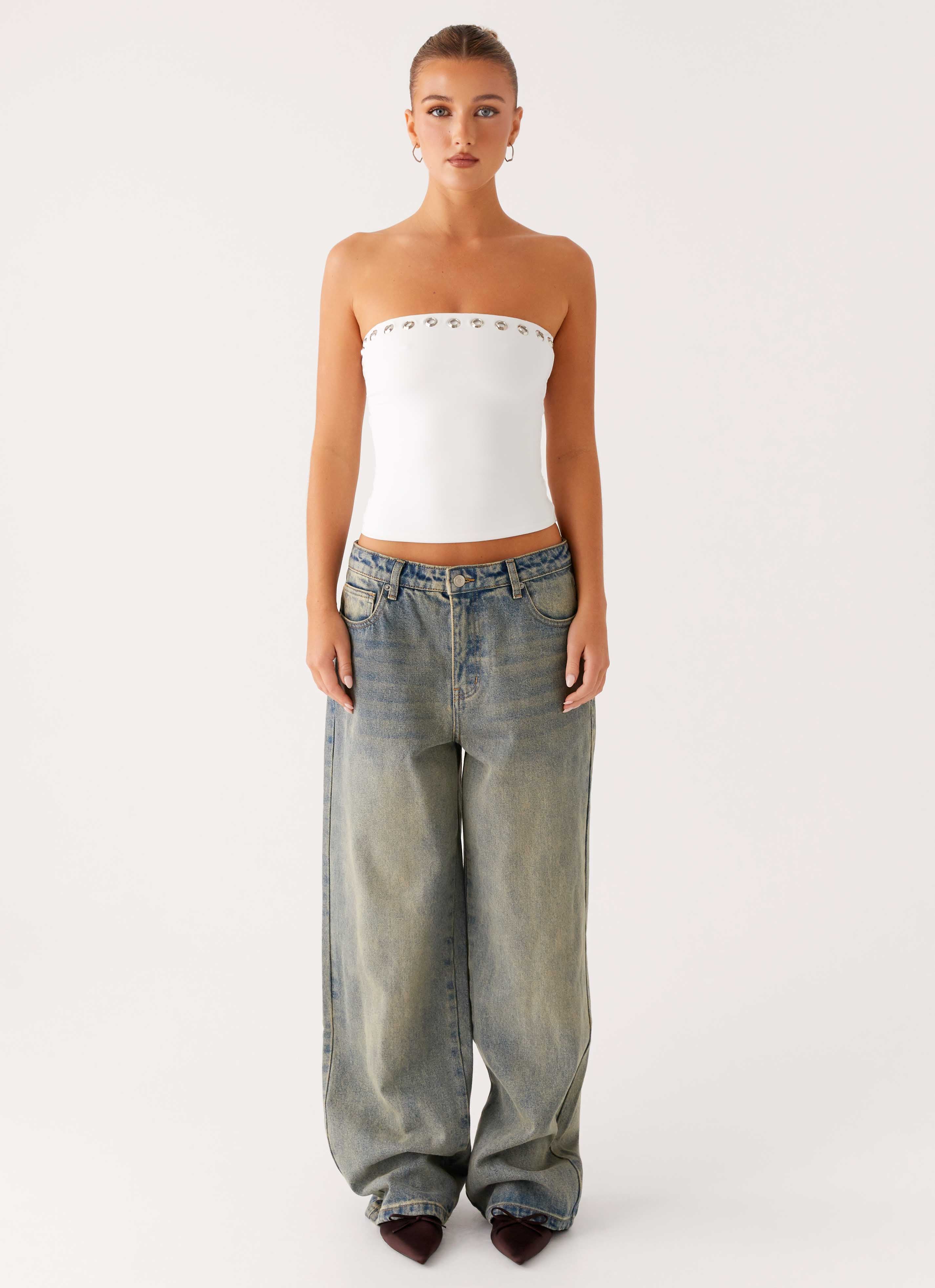 Miku Eyelet Strapless Top - White - Image 2