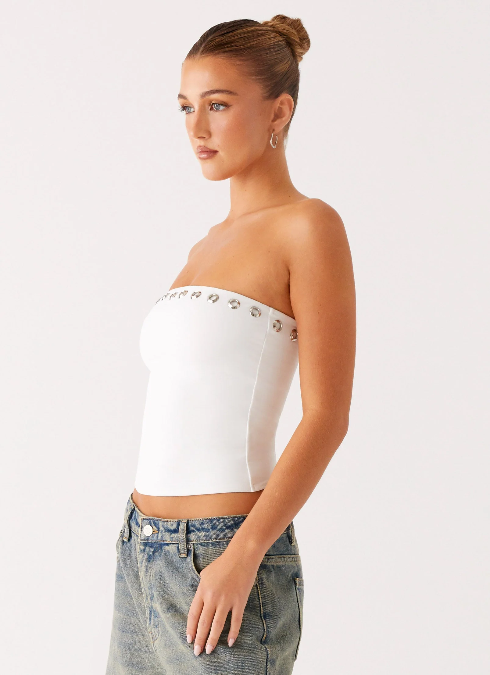 Miku Eyelet Strapless Top - White - Image 3