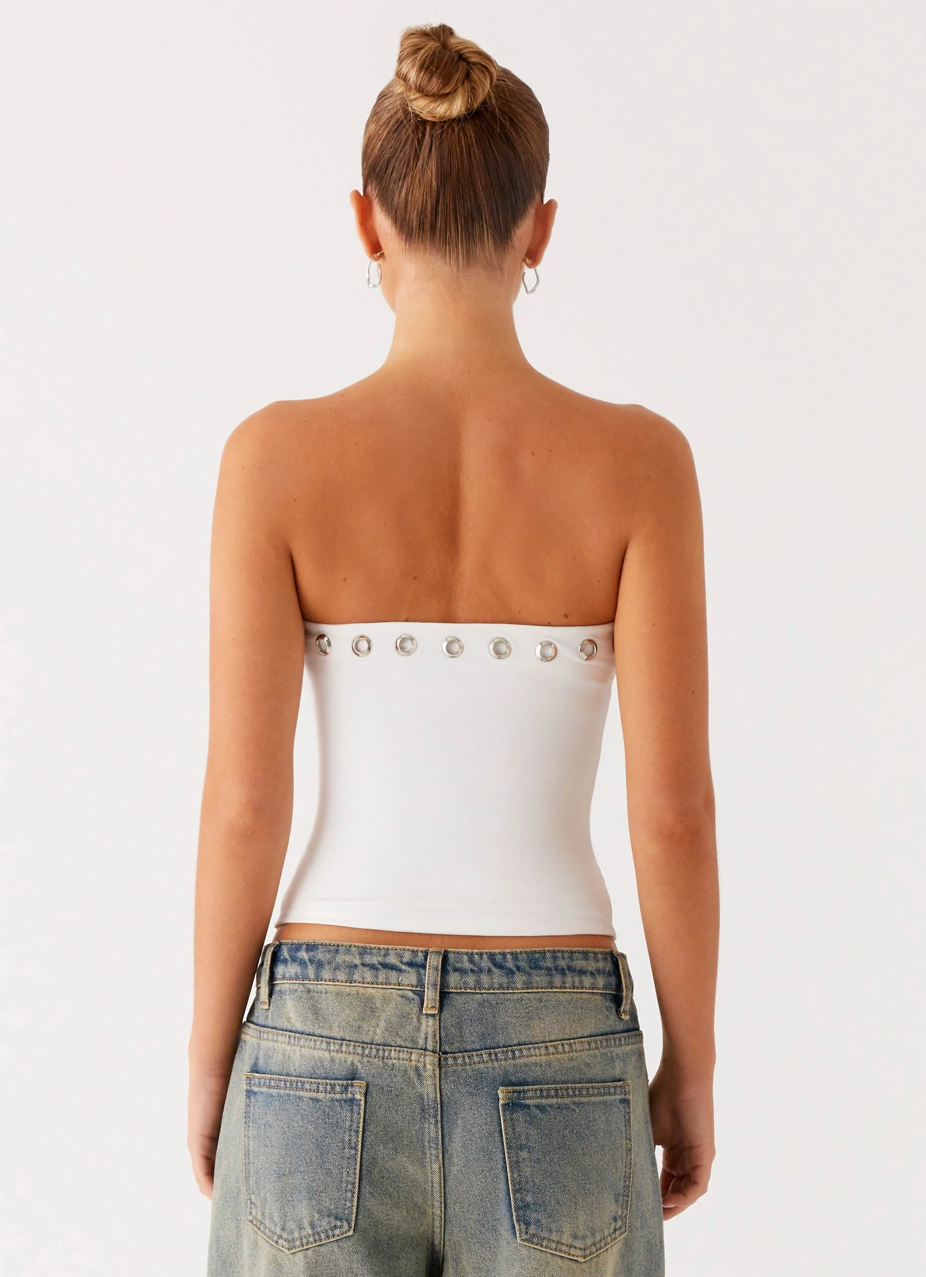 Miku Eyelet Strapless Top - White - Image 4