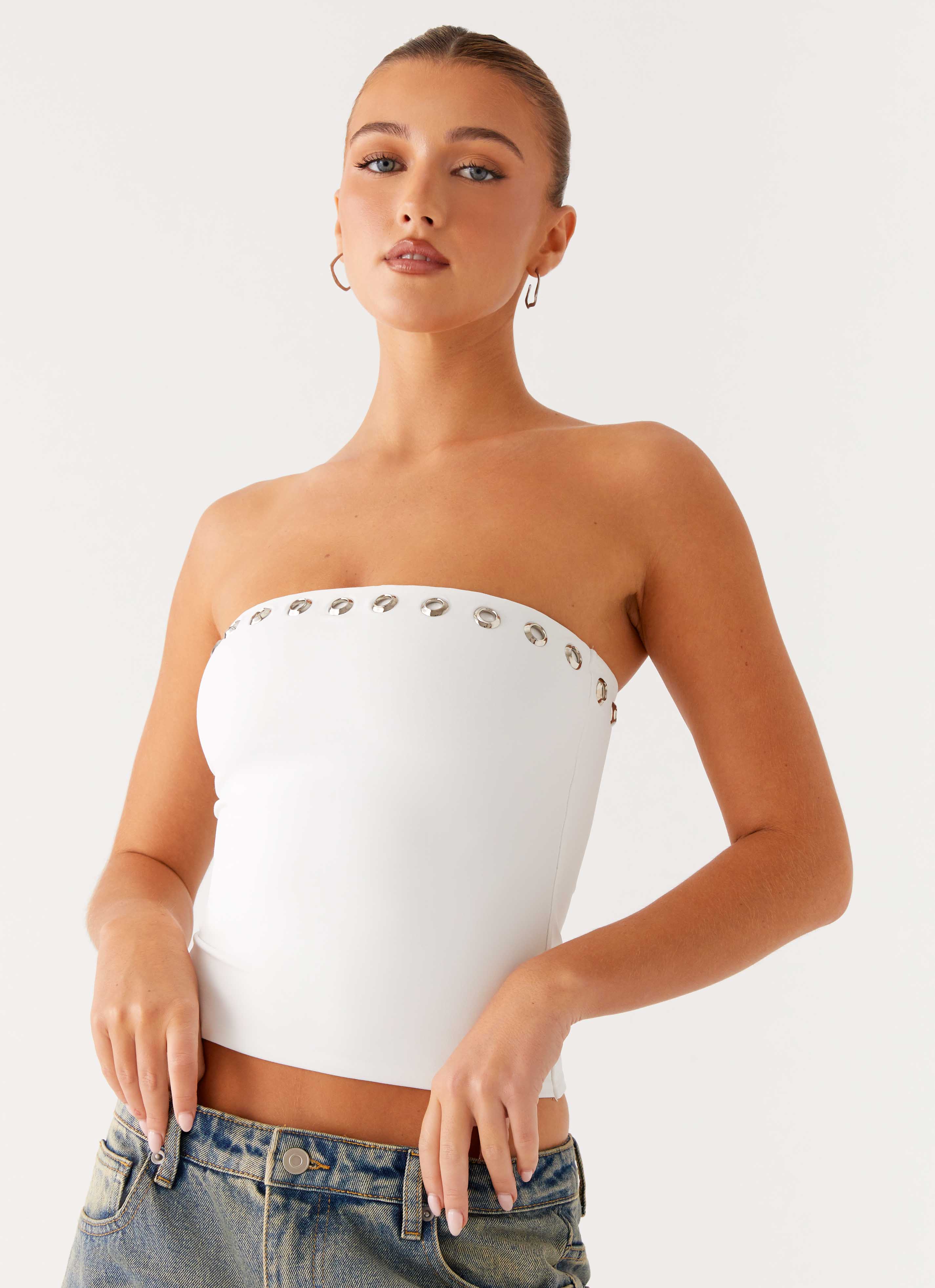 Miku Eyelet Strapless Top - White - Image 6