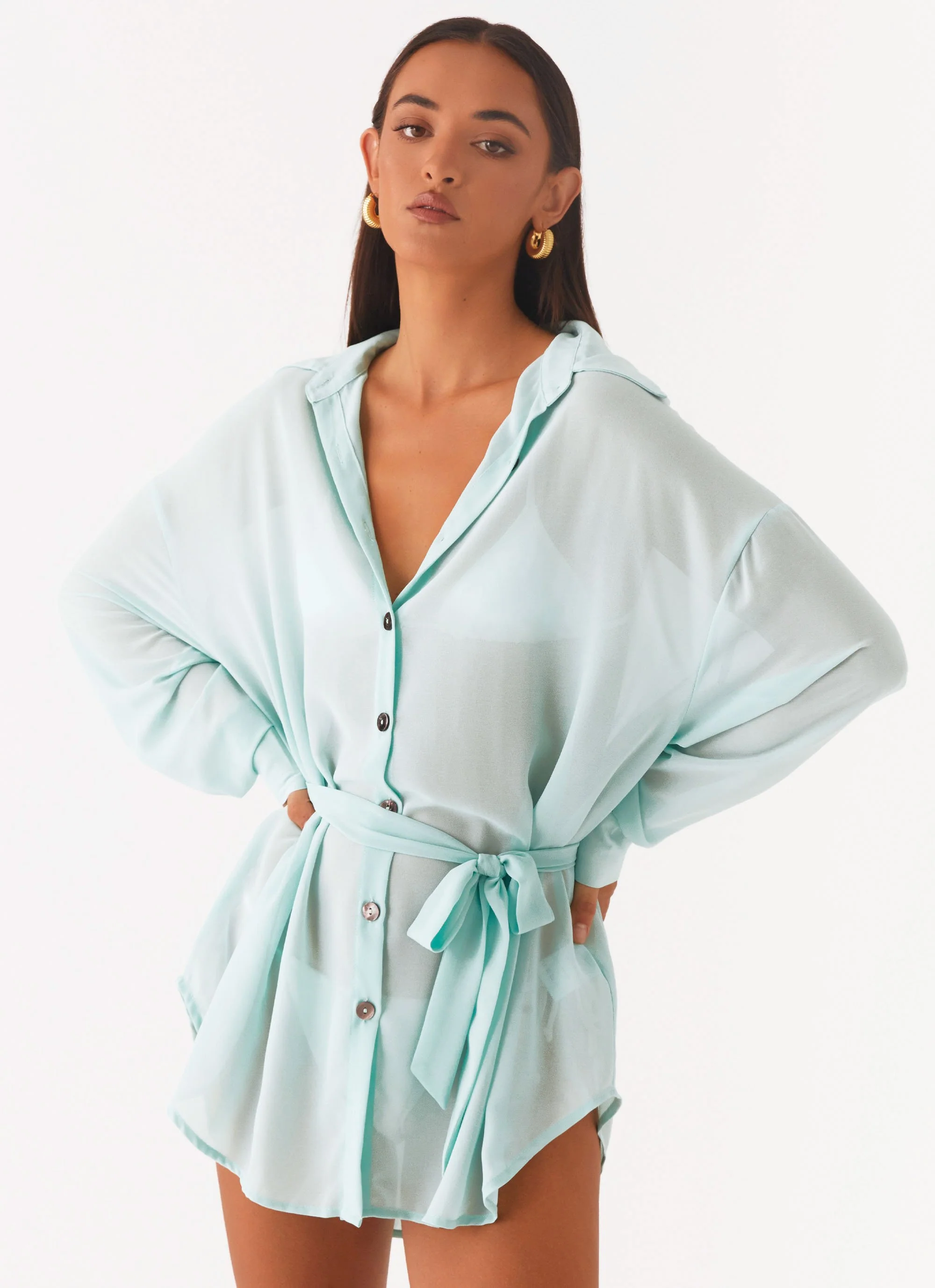Miley Oversized Chiffon Shirt - Pale Blue - Image 6