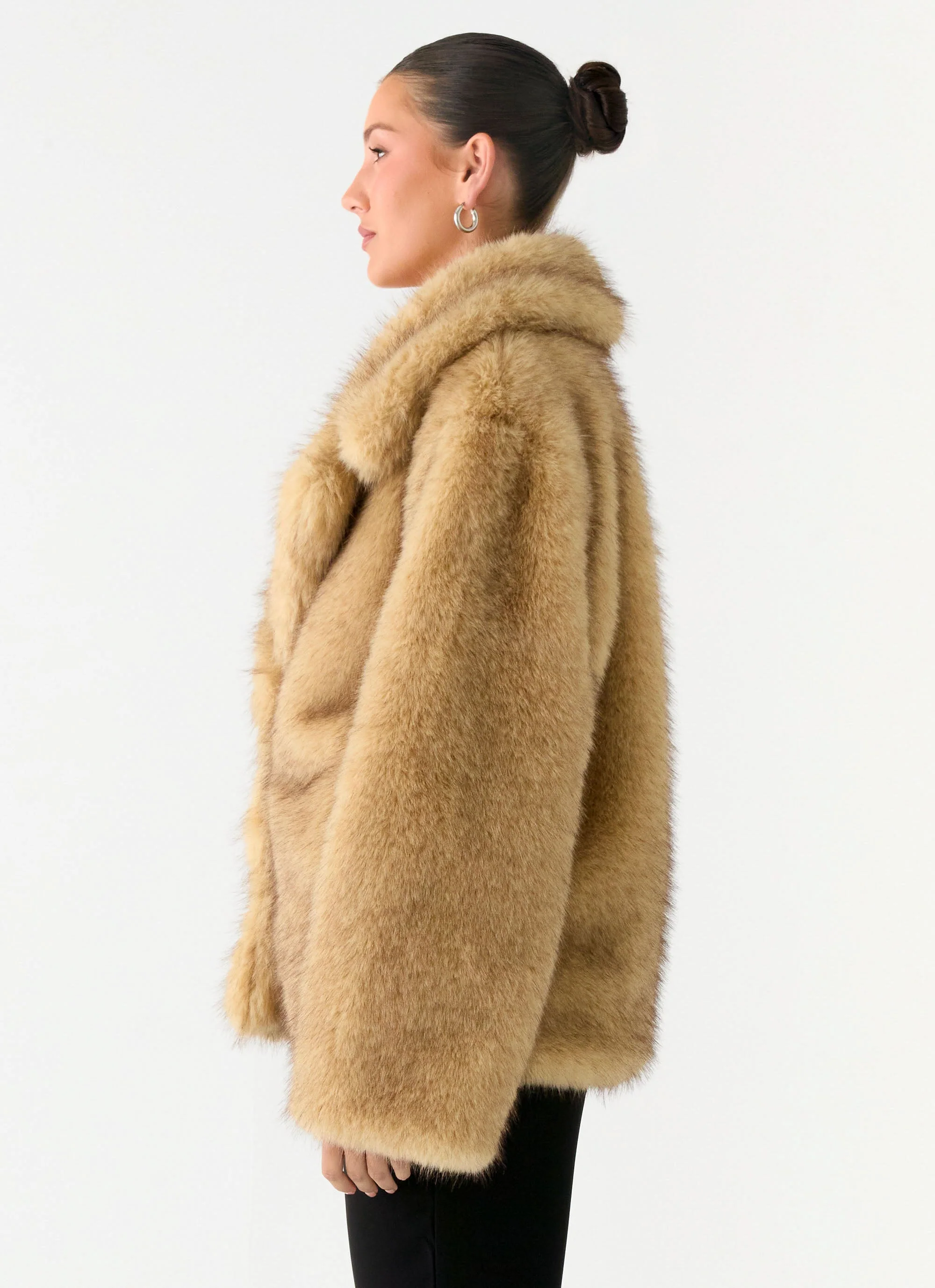 Milika Faux Fur Coat - Beige - Image 2