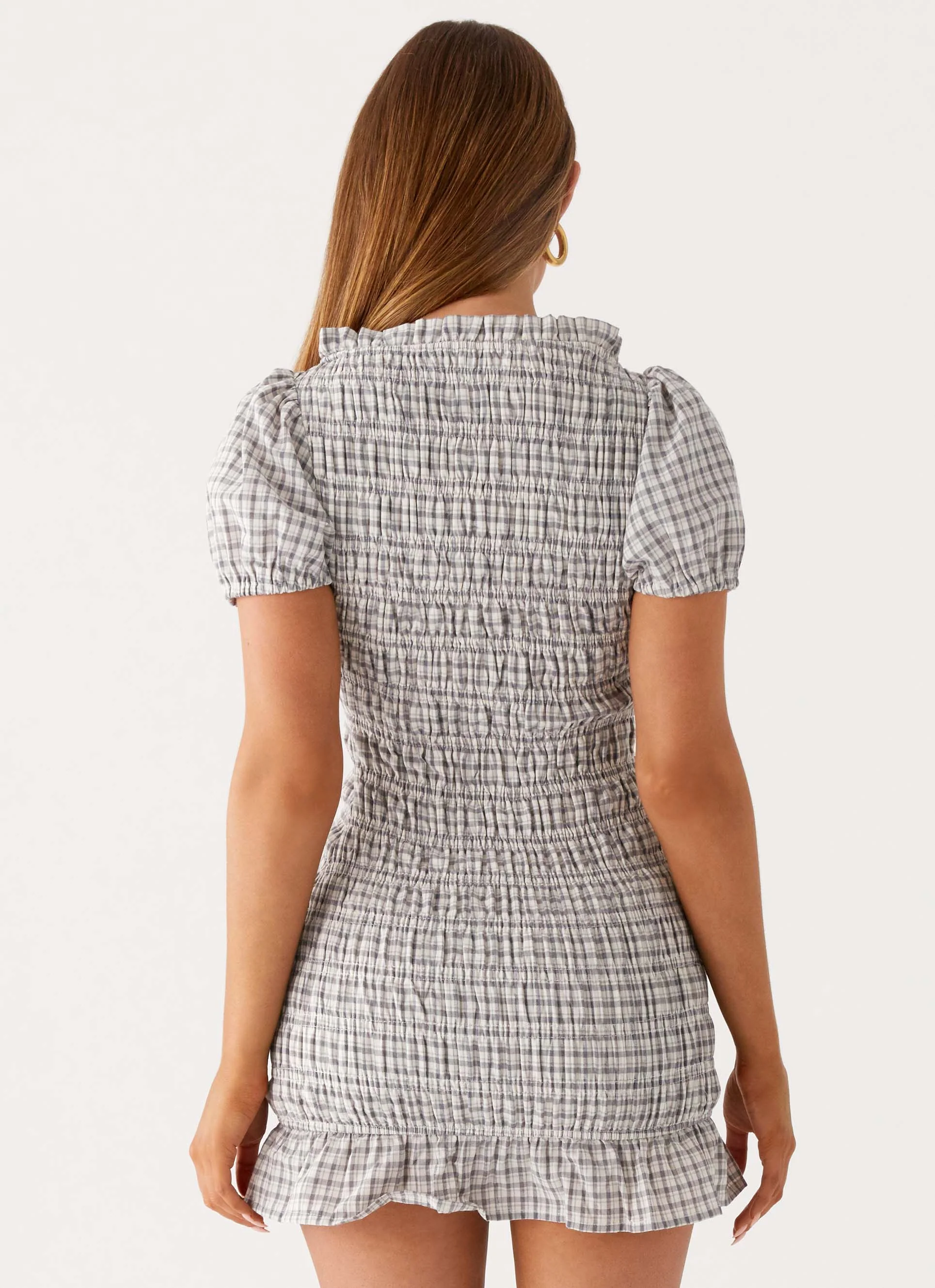 Millicent Ruched Mini Dress - Grey Check - Image 3