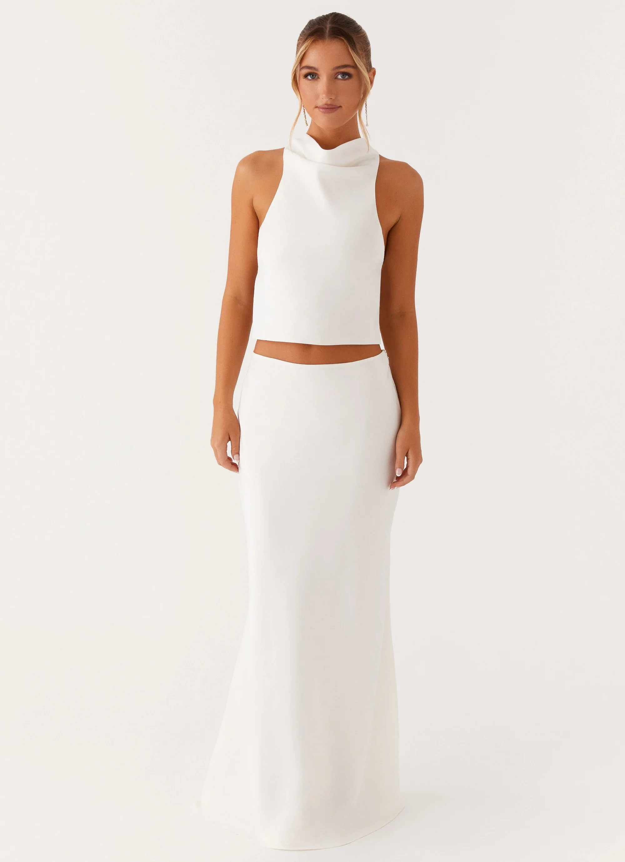 Mina Satin Maxi Skirt - White - Image 2