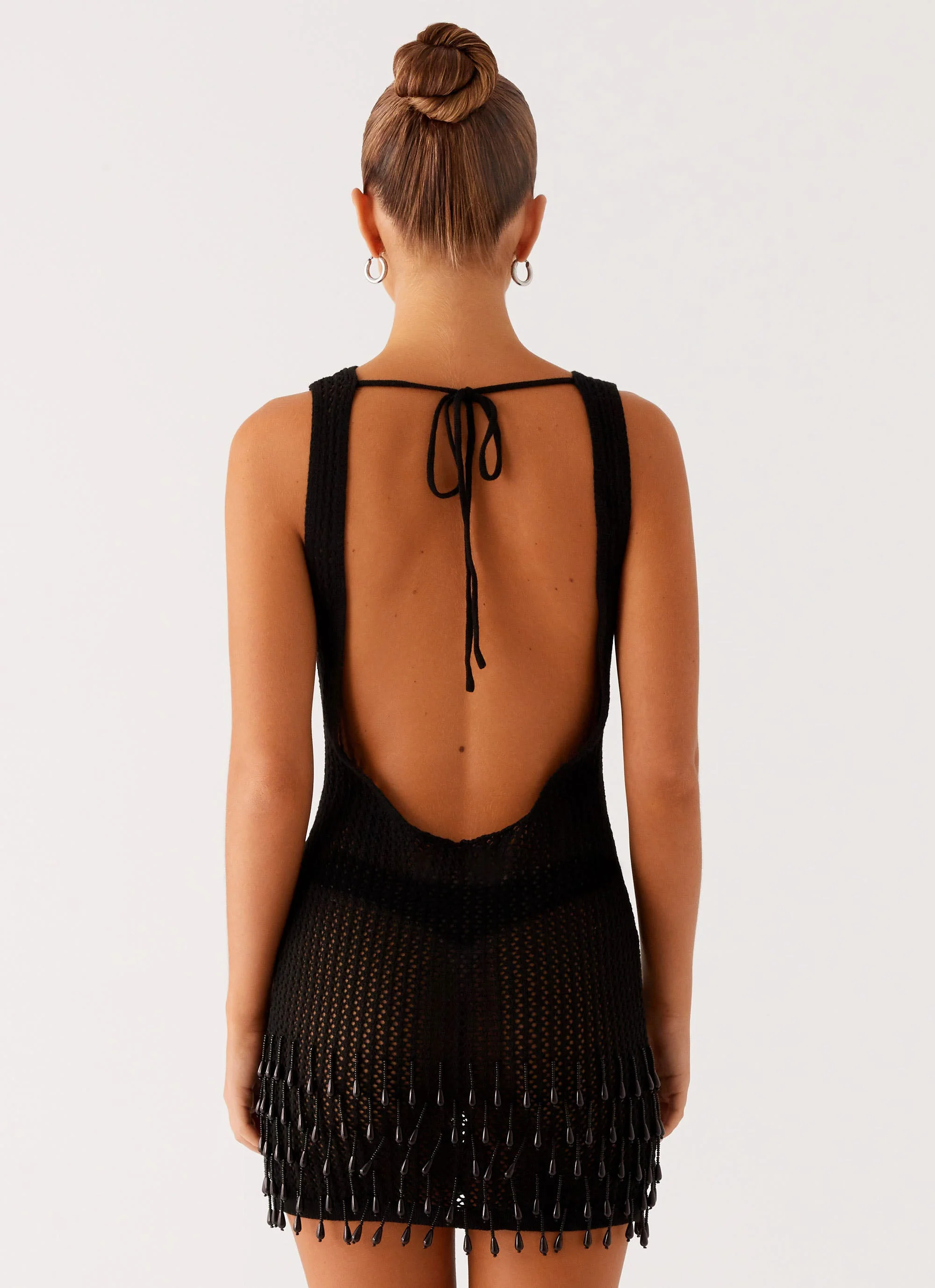 Miracle Beaded Crochet Mini Dress - Black - Image 6