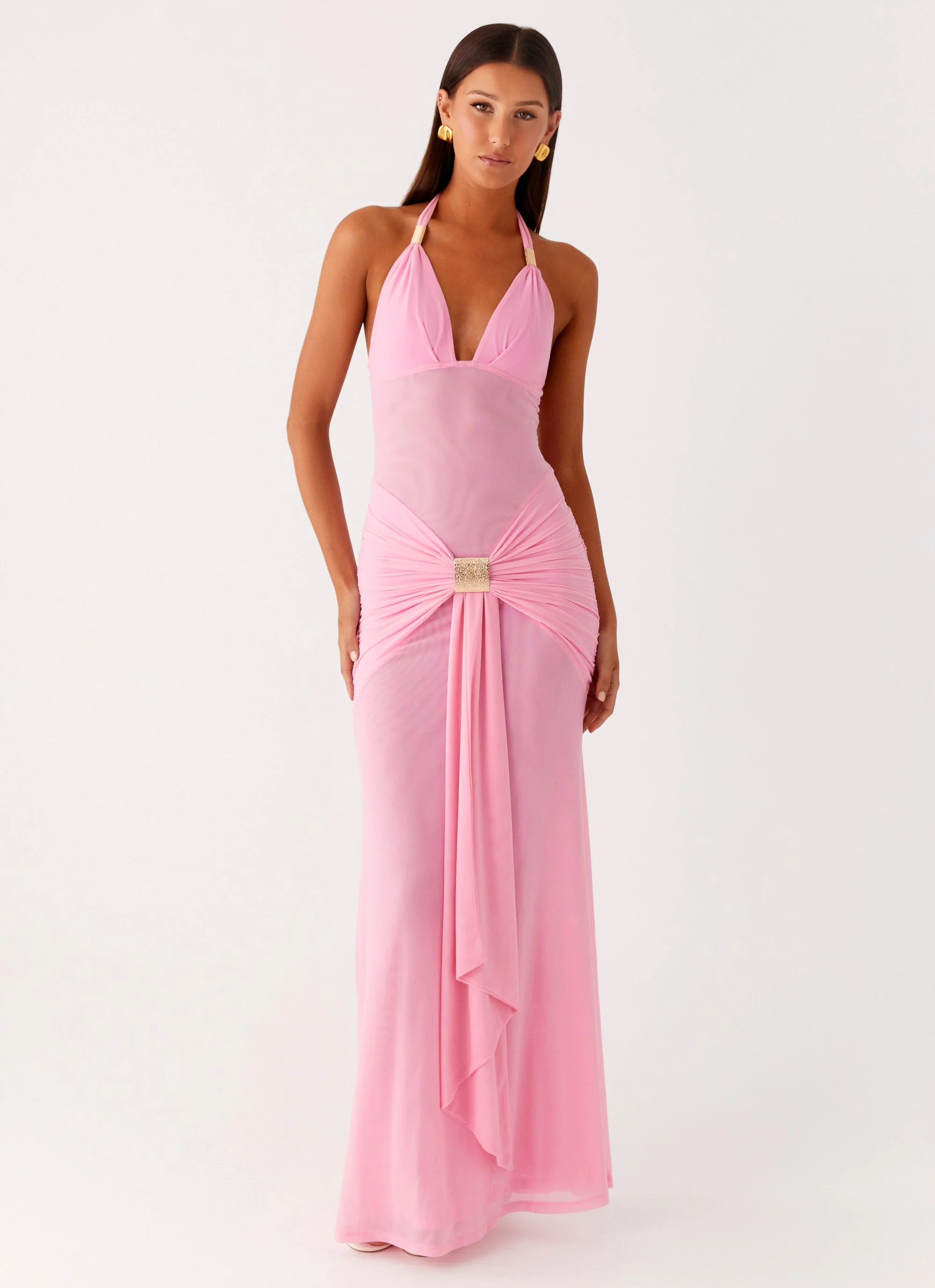 Miyah Halter Hardware Maxi Dress - Baby Pink - Image 6