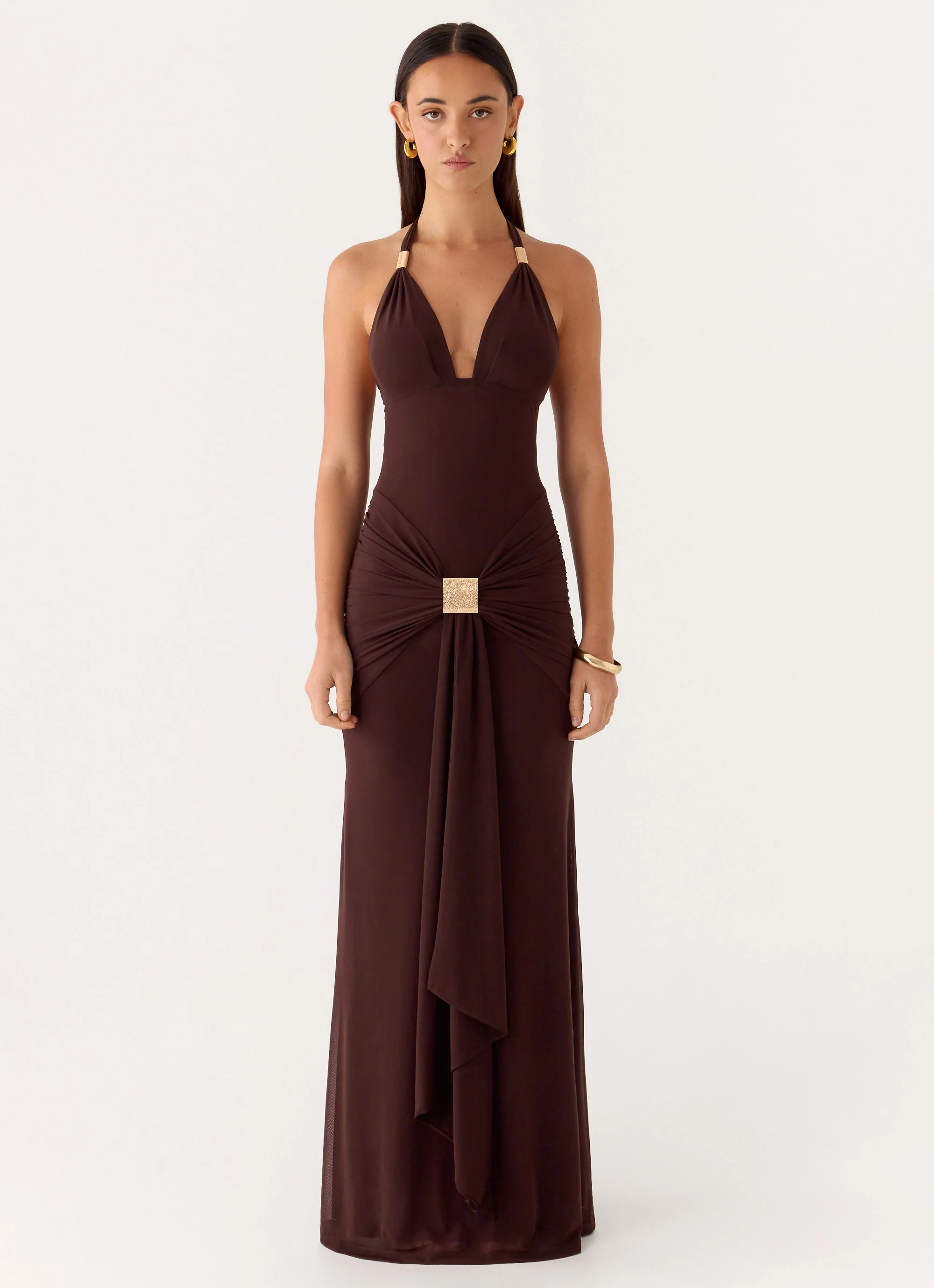 Miyah Halter Hardware Maxi Dress - Chocolate - Image 2