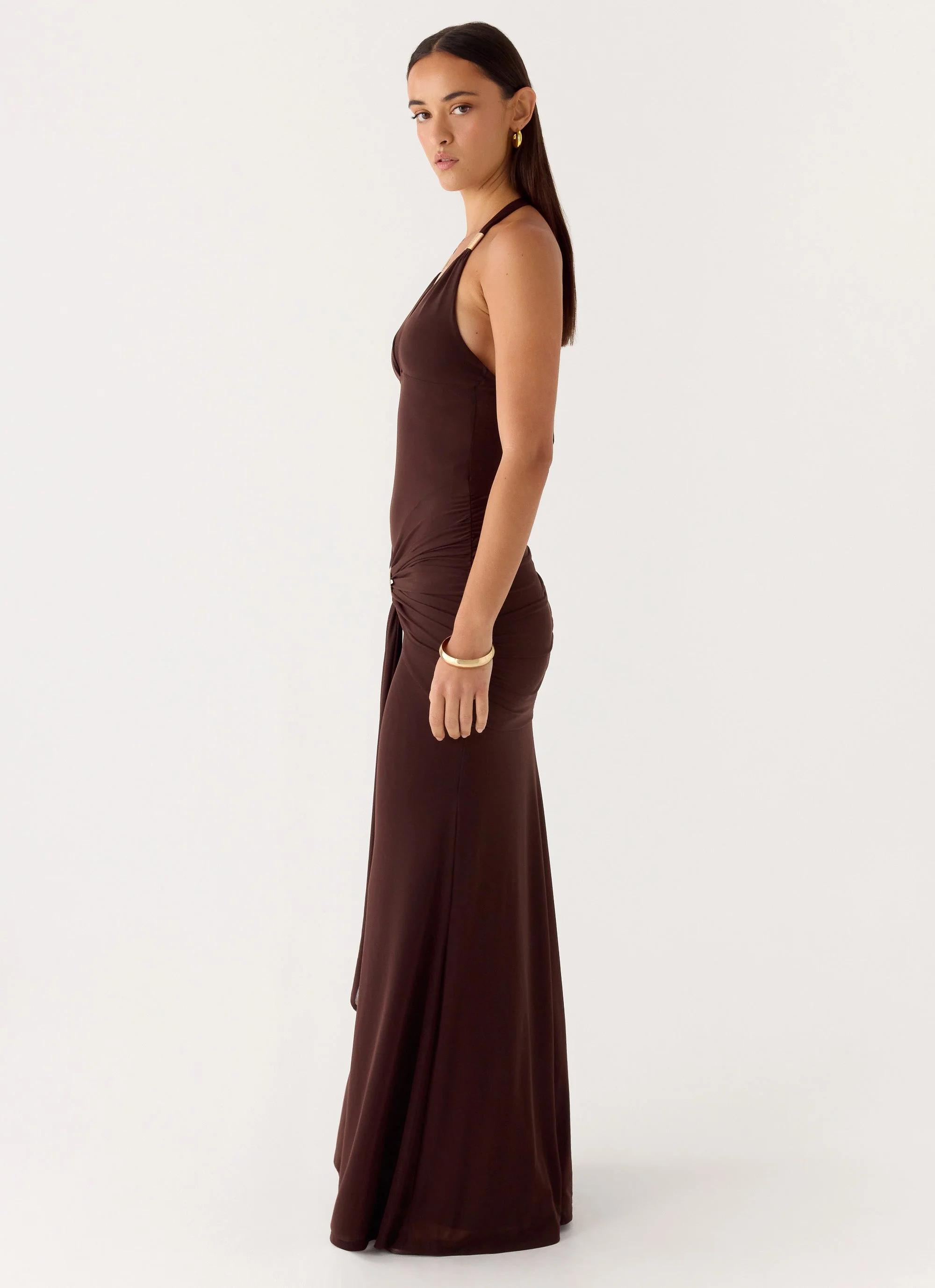 Miyah Halter Hardware Maxi Dress - Chocolate - Image 3