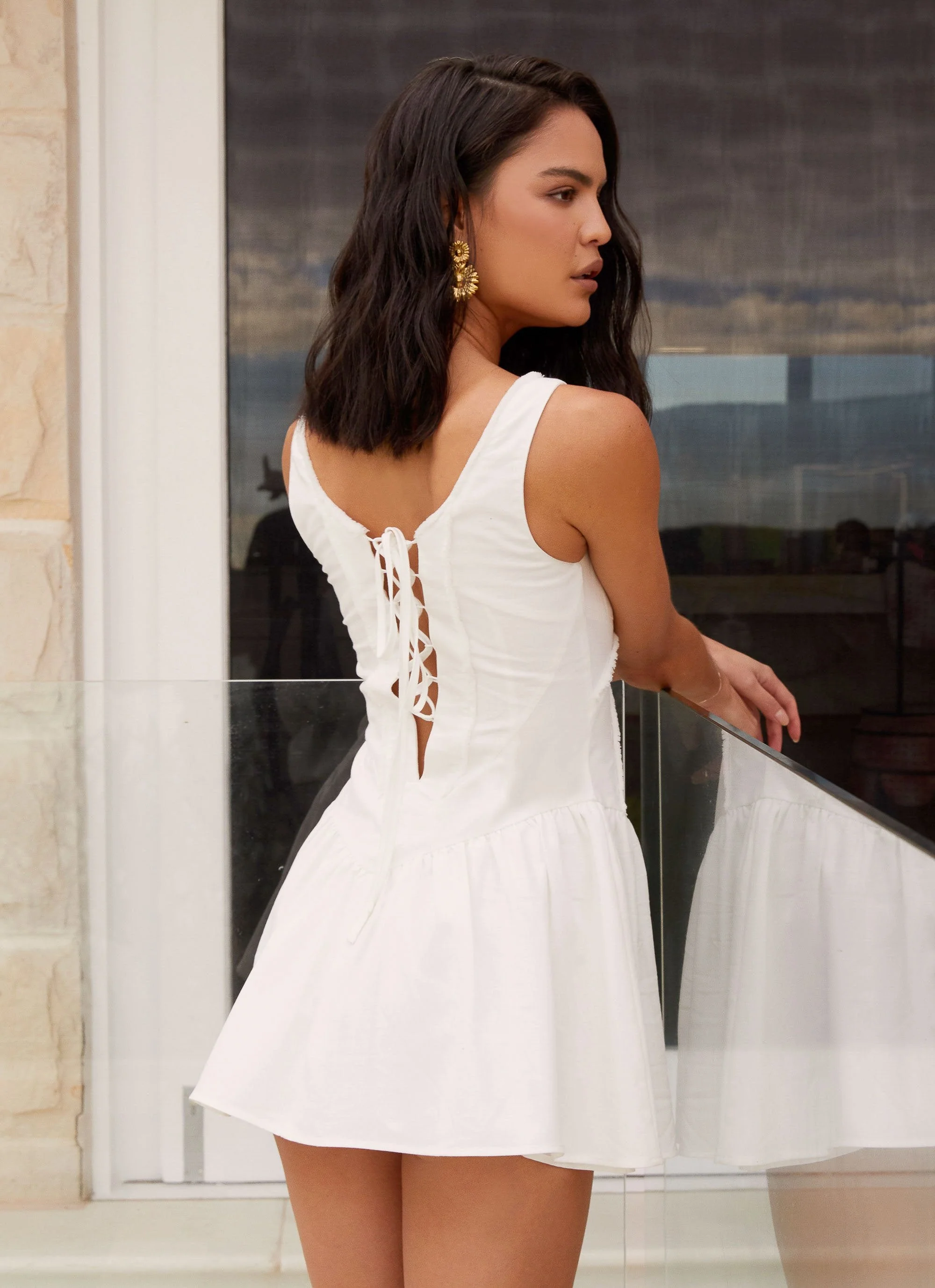 Mollie Linen Mini Dress - White - Image 7