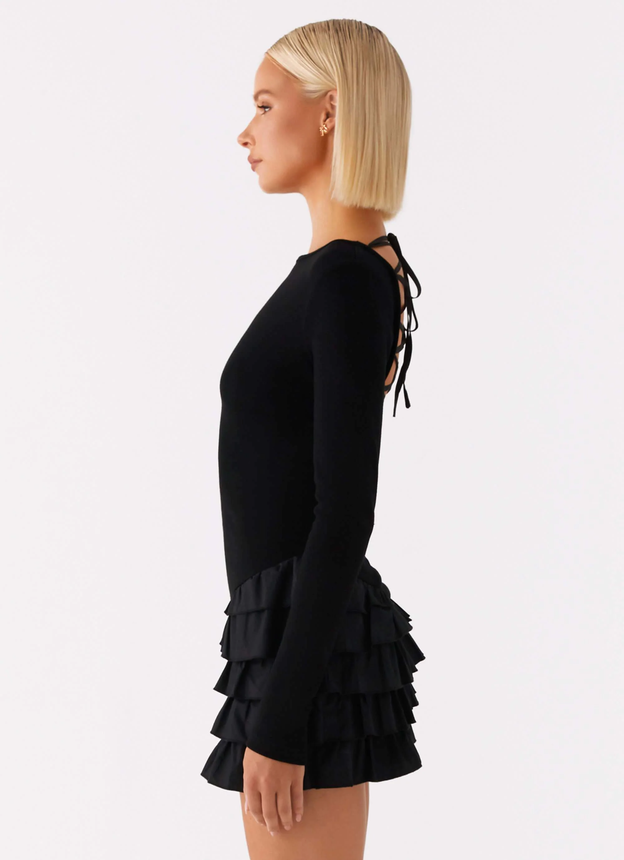 Moon Rising Long Sleeve Mini Dress - Black - Image 3