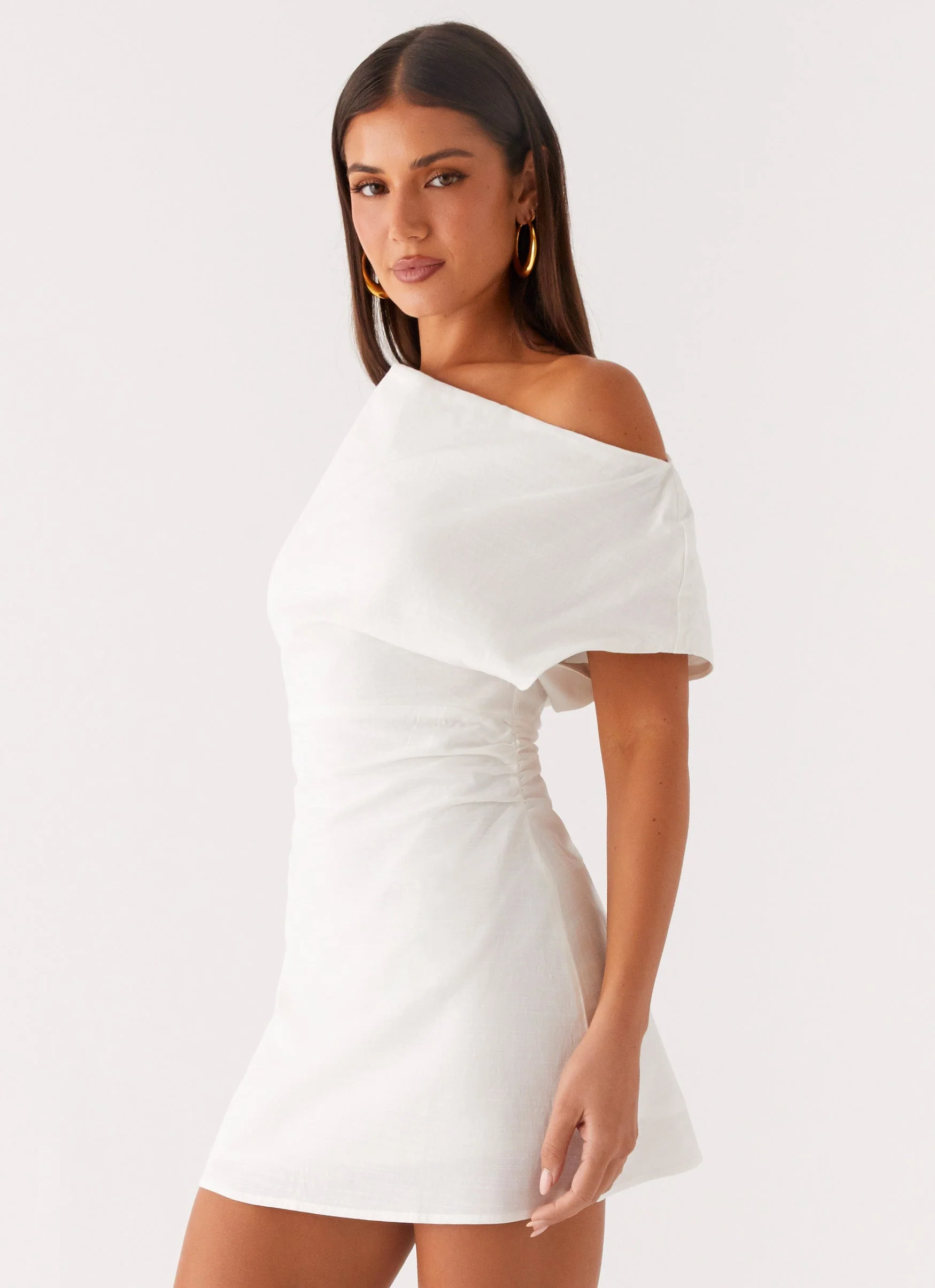 Moonlight Oasis Asymmetrical Cotton Mini Dress - Off White - Image 3